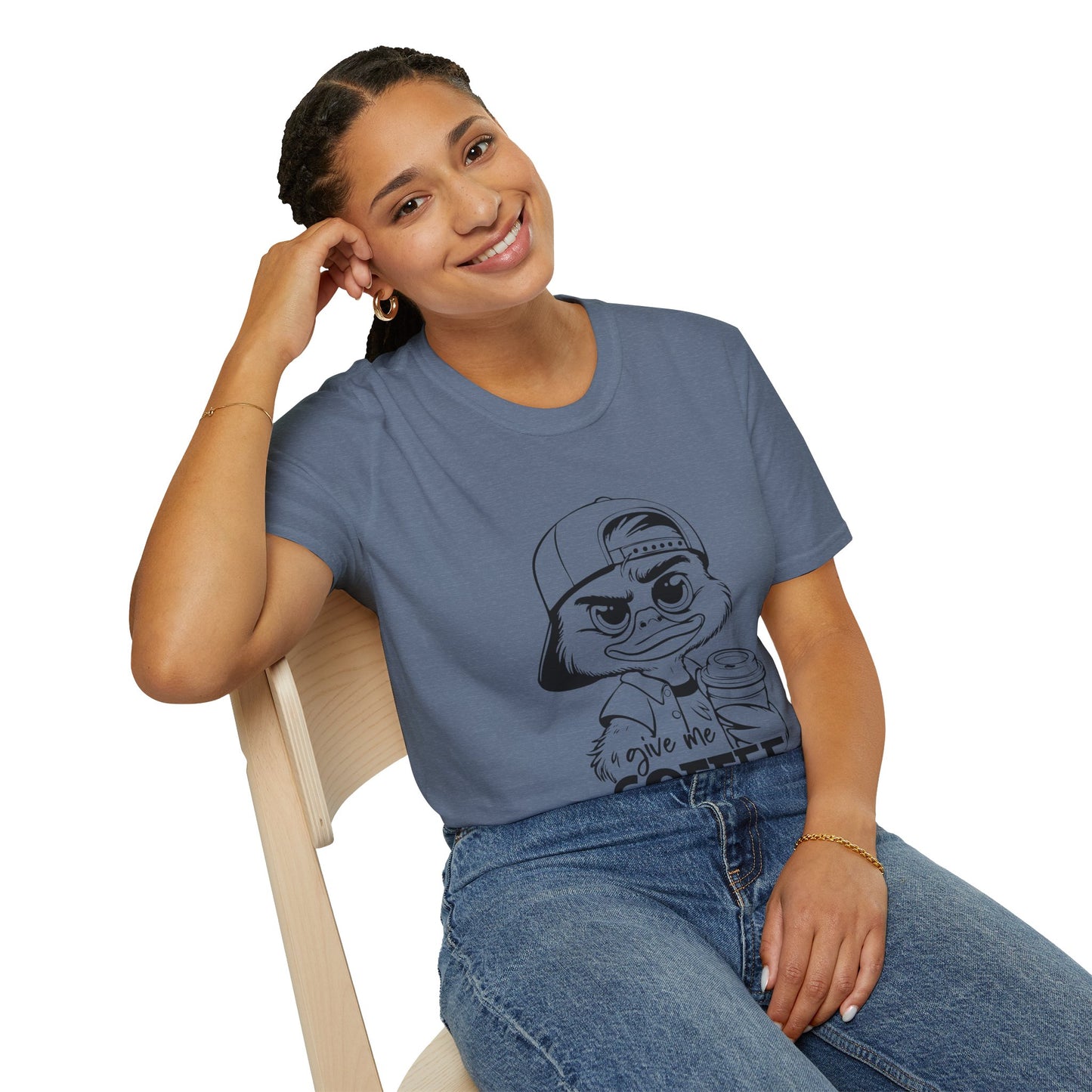 Funny Coffee Lover Unisex Softstyle T-Shirt - Give Me Coffee and No One Gets Hurt Design