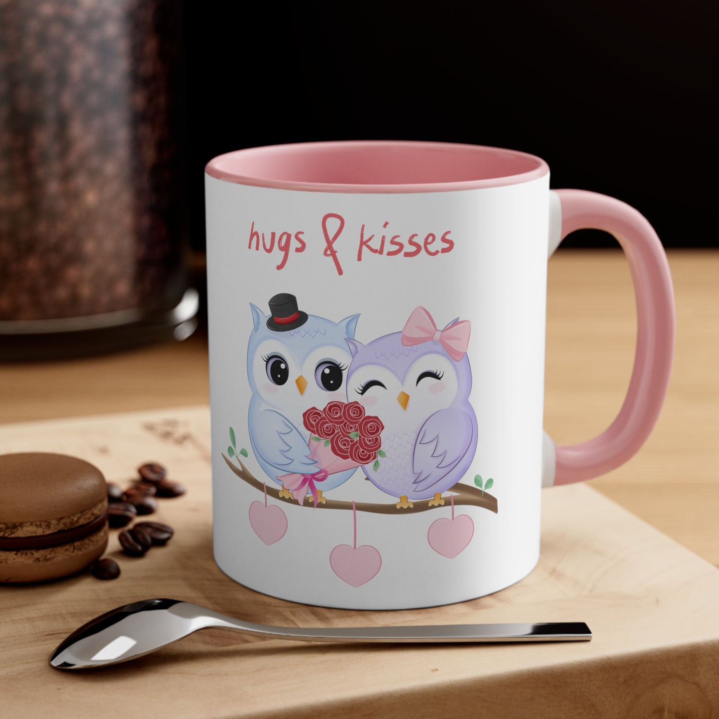 White Hugs and Kisses Owls Accent Coffee Mug, 11oz
