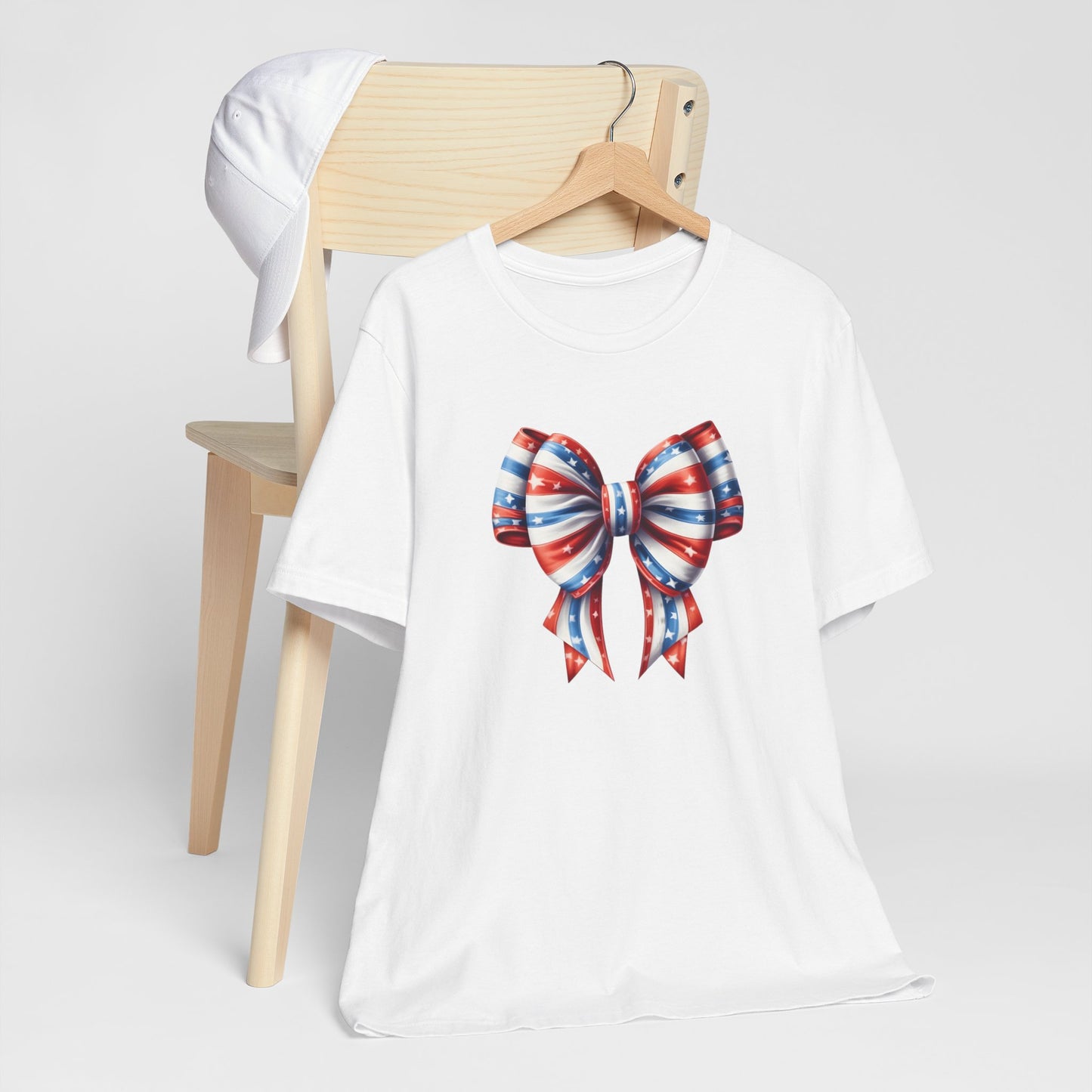 Womans Unisex Red White and Blue Ribbon Jersey Short Sleeve Tee