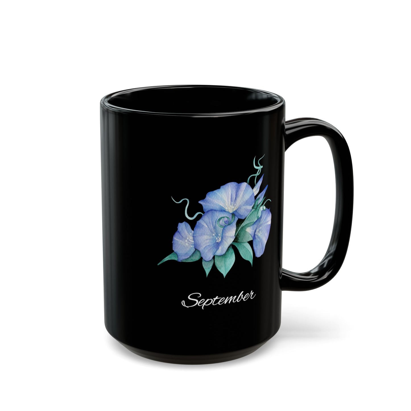 September Birth Flower, Morning Glory Black Mug (11oz, 15oz)