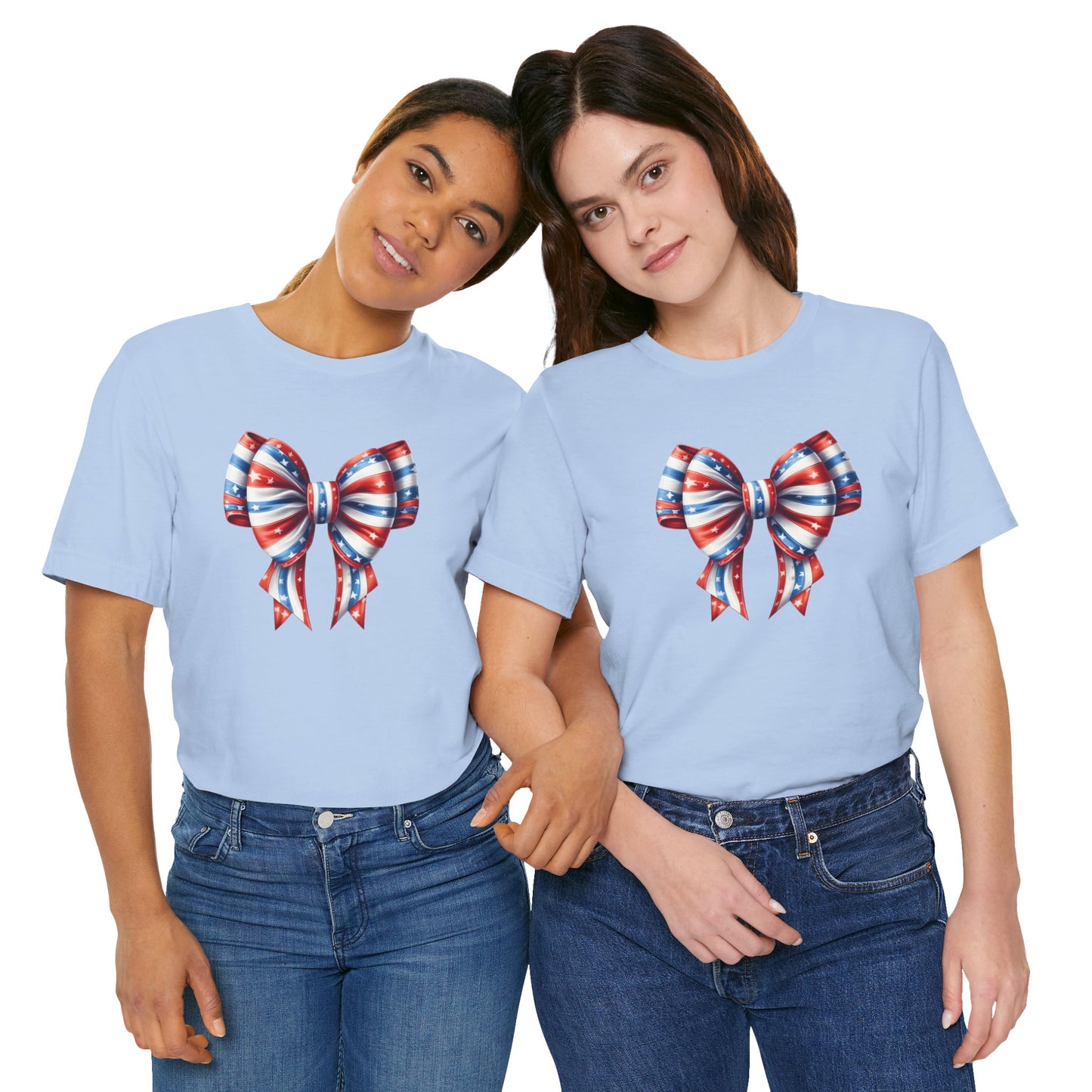 Womans Unisex Red White and Blue Ribbon Jersey Short Sleeve Tee