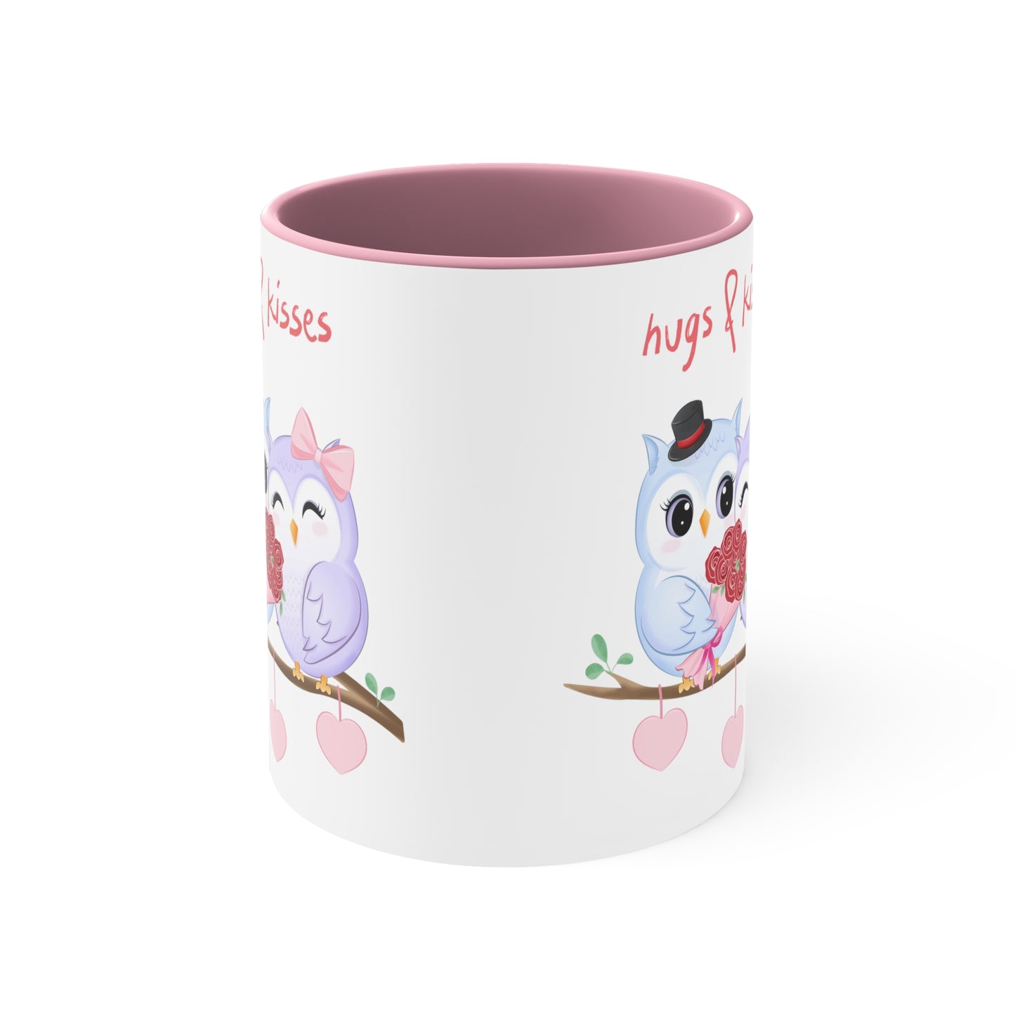 White Hugs and Kisses Owls Accent Coffee Mug, 11oz