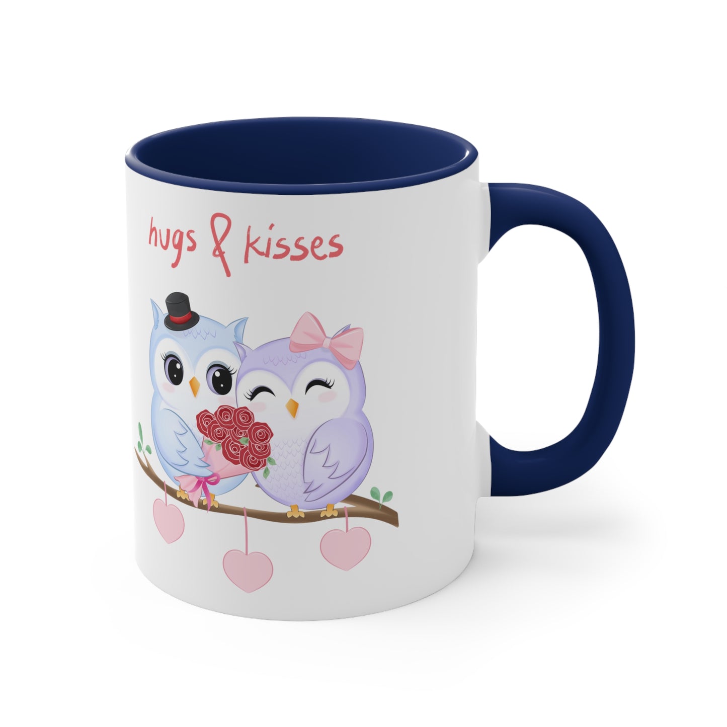 White Hugs and Kisses Owls Accent Coffee Mug, 11oz