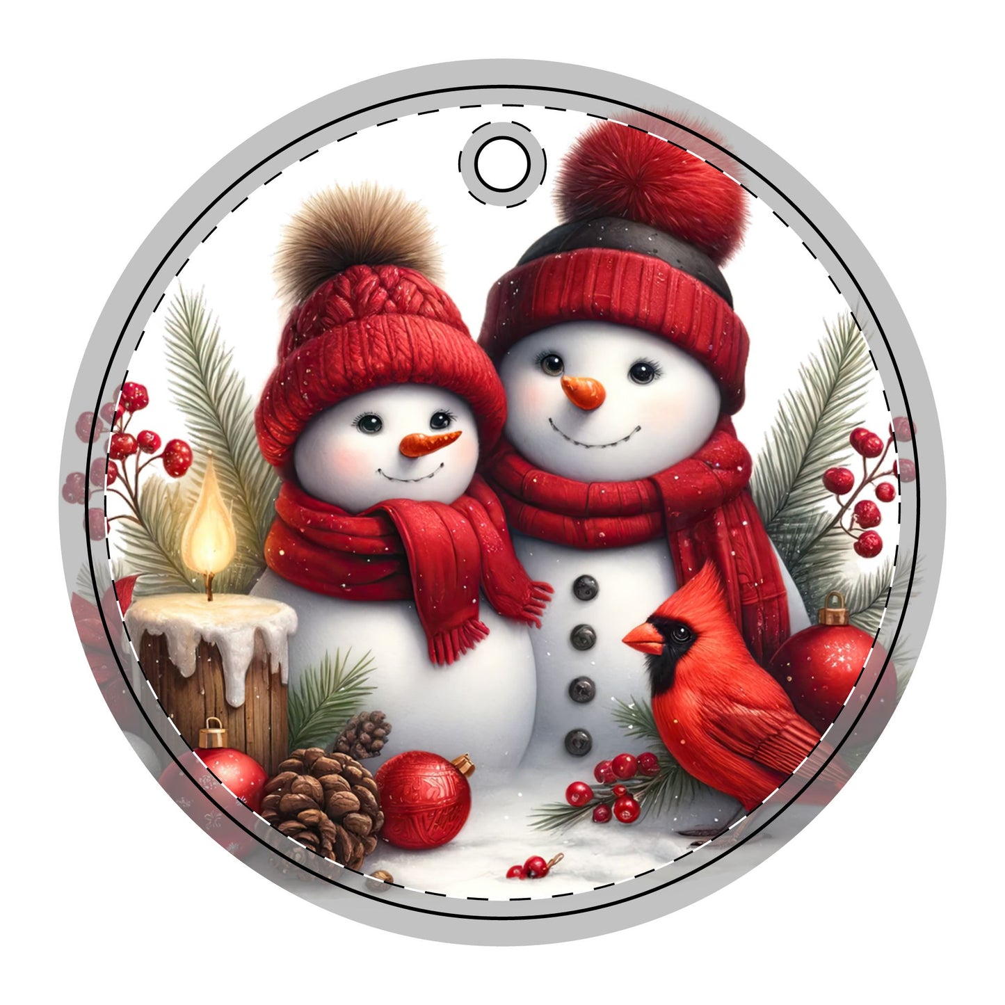 Cute Snowman Pair Ceramic Ornaments (2-Side Print)