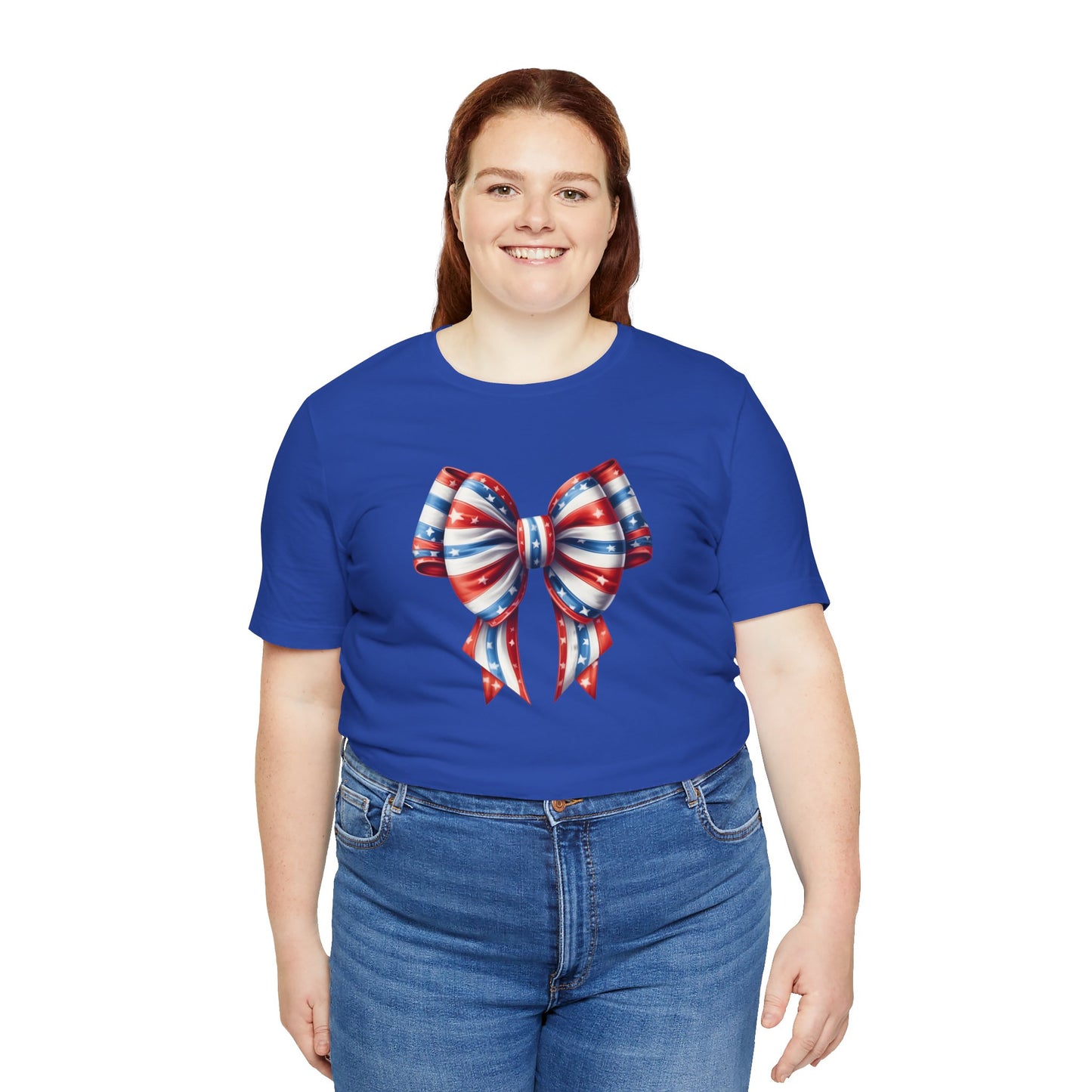 Womans Unisex Red White and Blue Ribbon Jersey Short Sleeve Tee