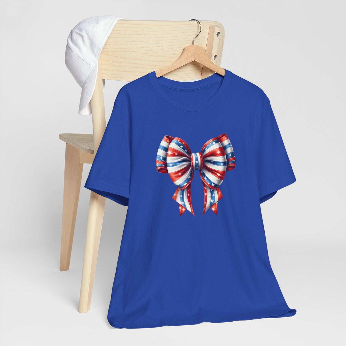 Womans Unisex Red White and Blue Ribbon Jersey Short Sleeve Tee