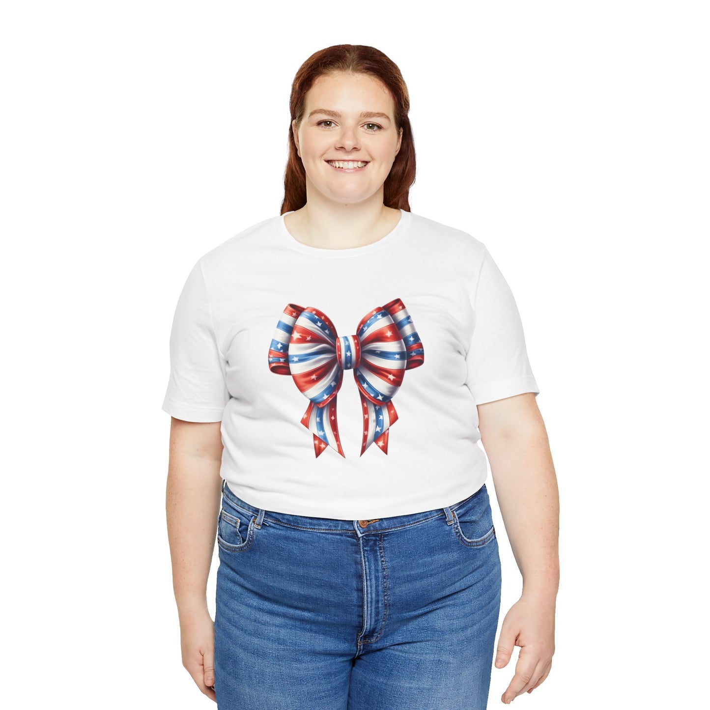 Womans Unisex Red White and Blue Ribbon Jersey Short Sleeve Tee