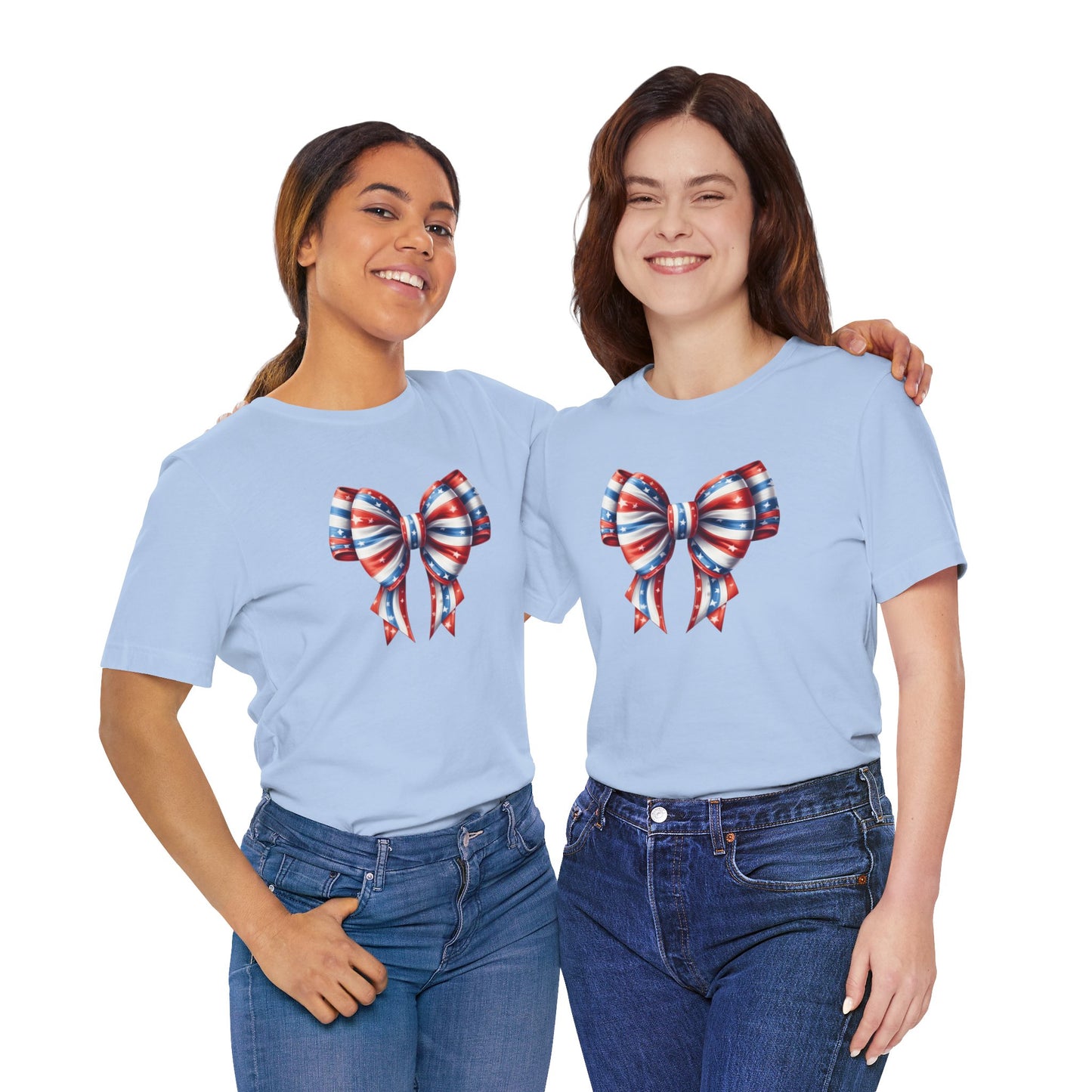 Womans Unisex Red White and Blue Ribbon Jersey Short Sleeve Tee