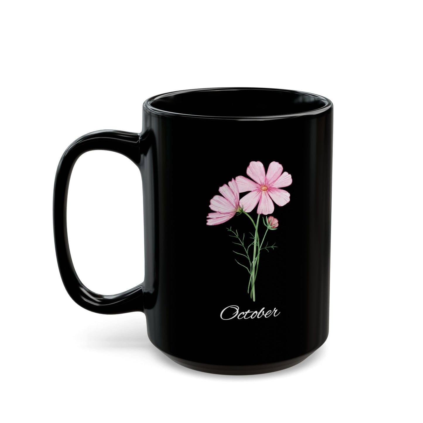 October Birth Flower Cosmos Black Mug (11oz, 15oz)