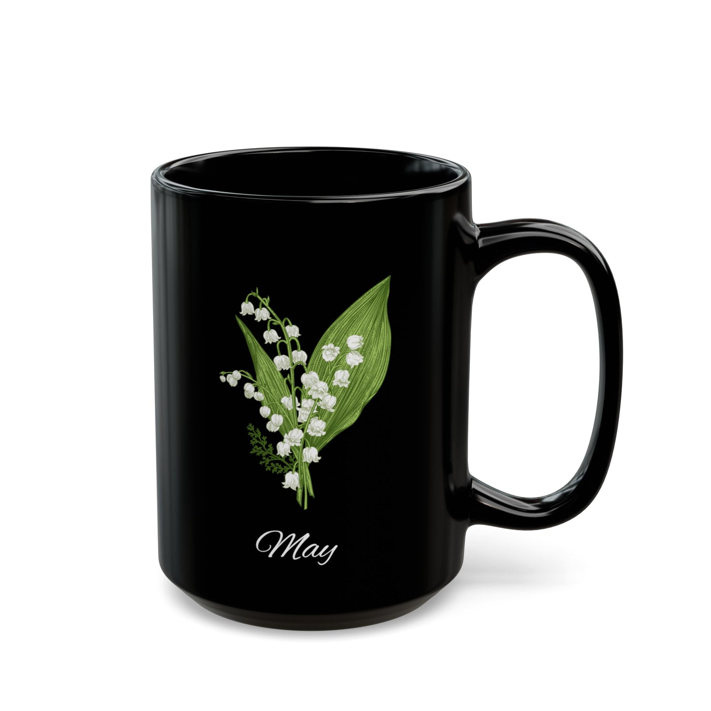 May Birth month flower, Lily of the Valley Black Mug (11oz, 15oz)