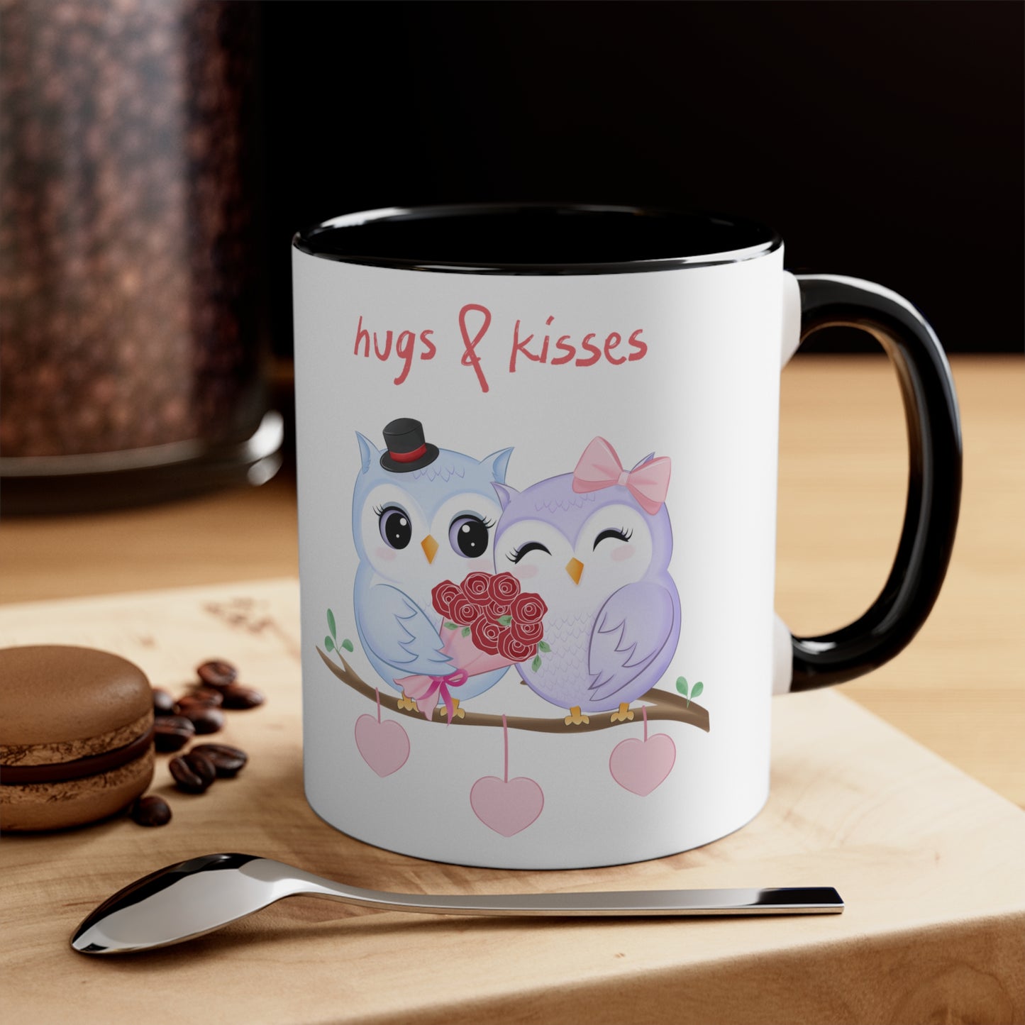 White Hugs and Kisses Owls Accent Coffee Mug, 11oz