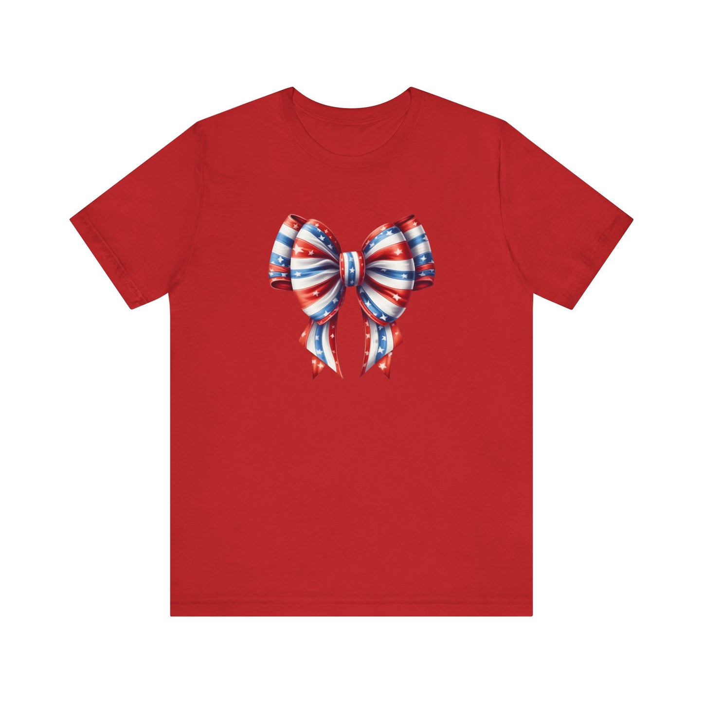 Womans Unisex Red White and Blue Ribbon Jersey Short Sleeve Tee