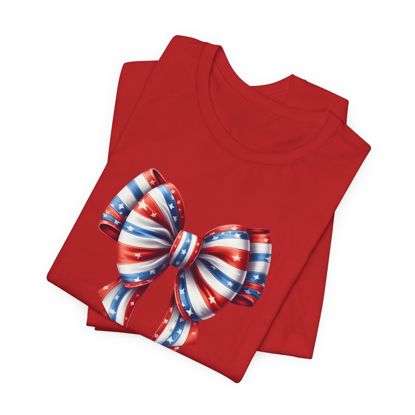 Womans Unisex Red White and Blue Ribbon Jersey Short Sleeve Tee