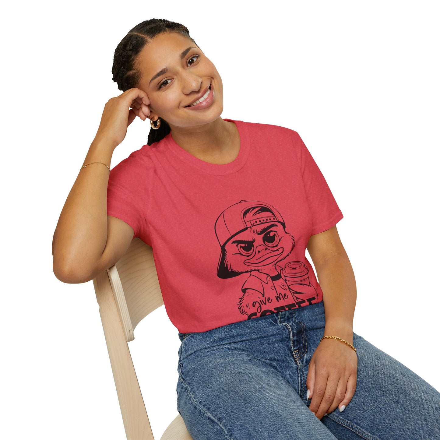 Funny Coffee Lover Unisex Softstyle T-Shirt - Give Me Coffee and No One Gets Hurt Design