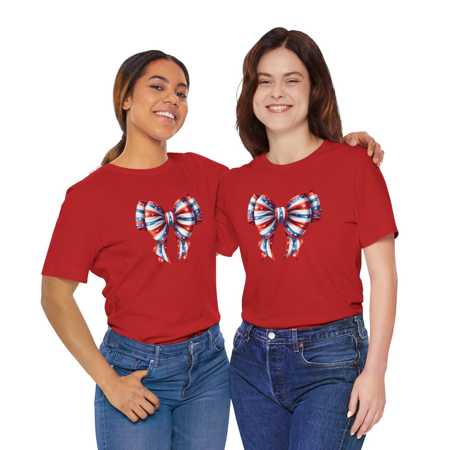 Womans Unisex Red White and Blue Ribbon Jersey Short Sleeve Tee