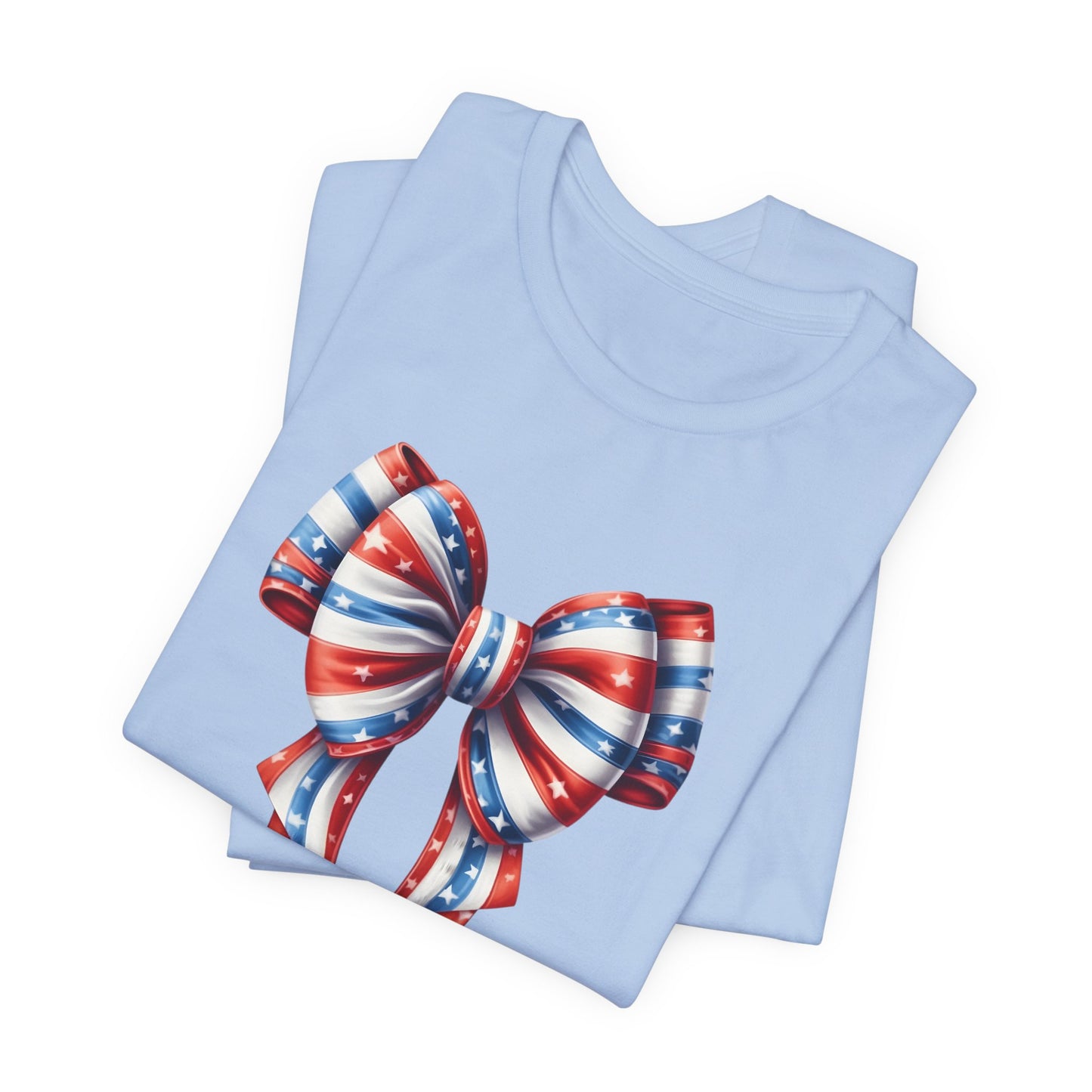 Womans Unisex Red White and Blue Ribbon Jersey Short Sleeve Tee