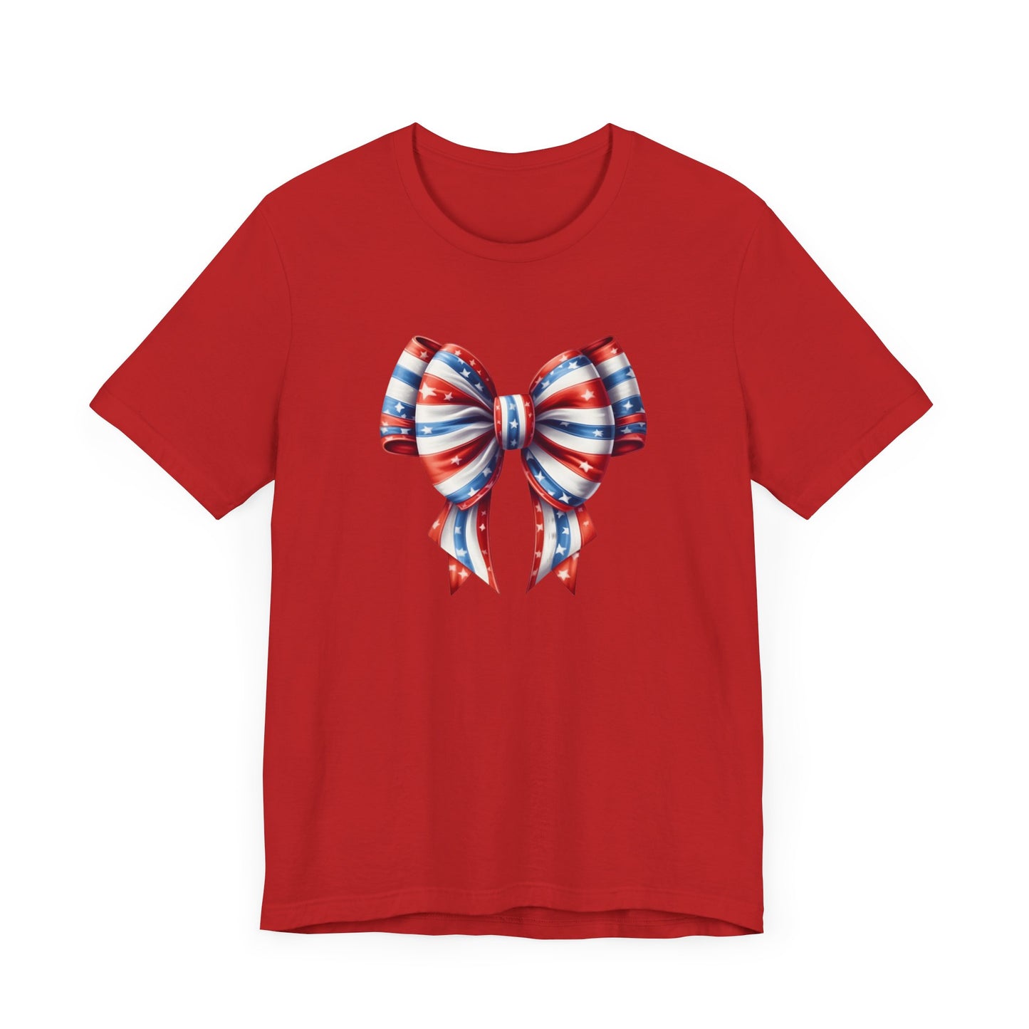 Womans Unisex Red White and Blue Ribbon Jersey Short Sleeve Tee