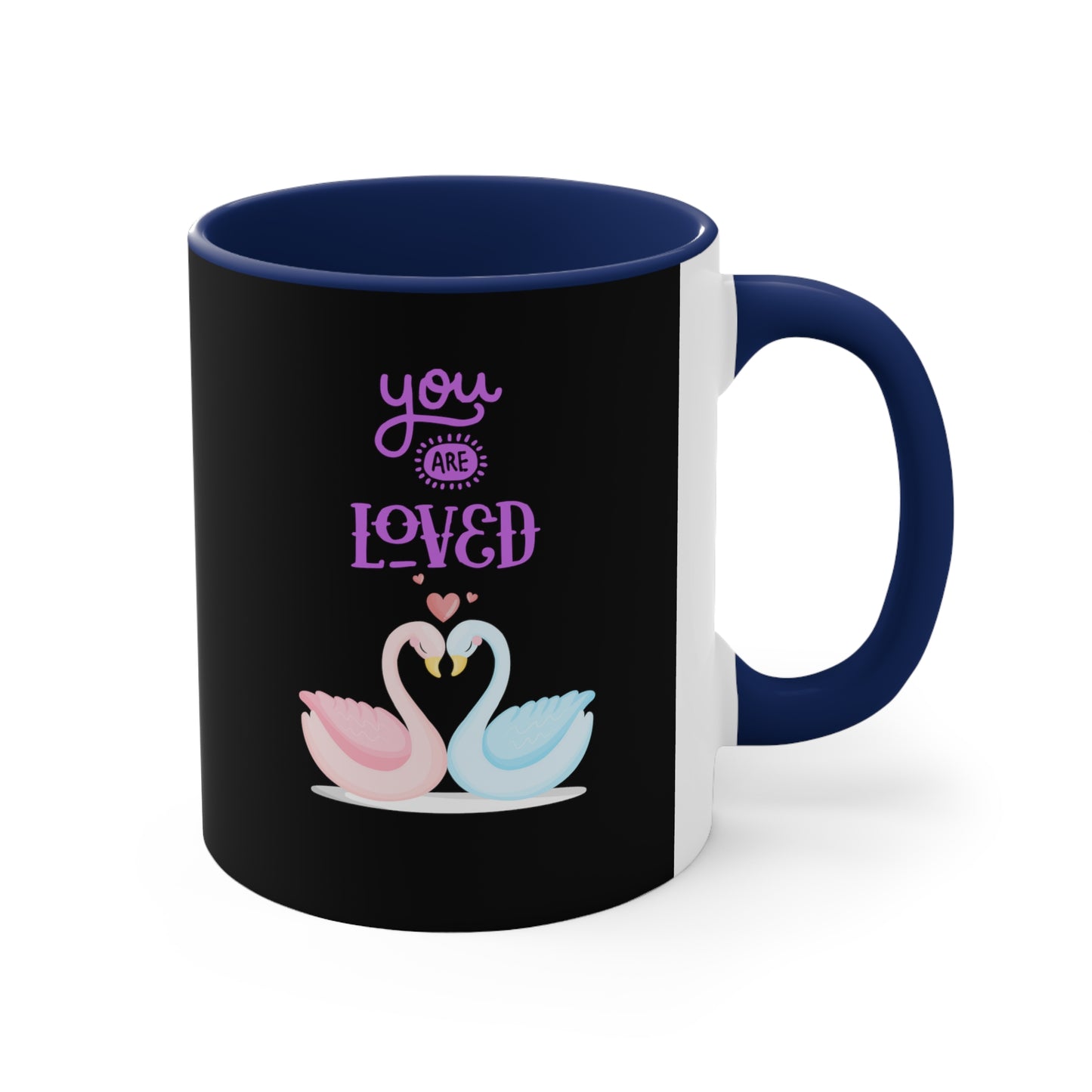 Swan You Are Loved on a Black Background Accent Coffee Mug, 11oz