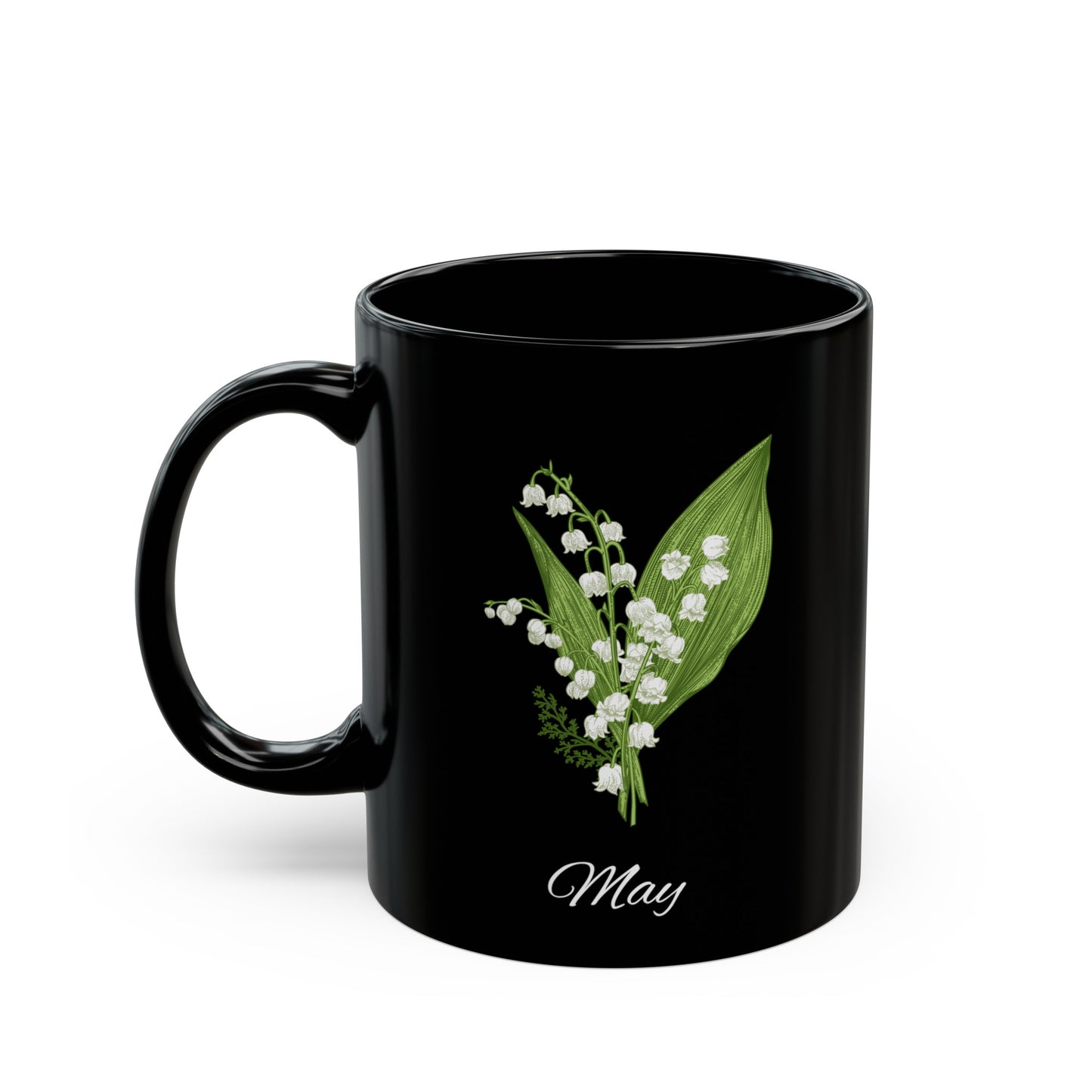 May Birth month flower, Lily of the Valley Black Mug (11oz, 15oz)