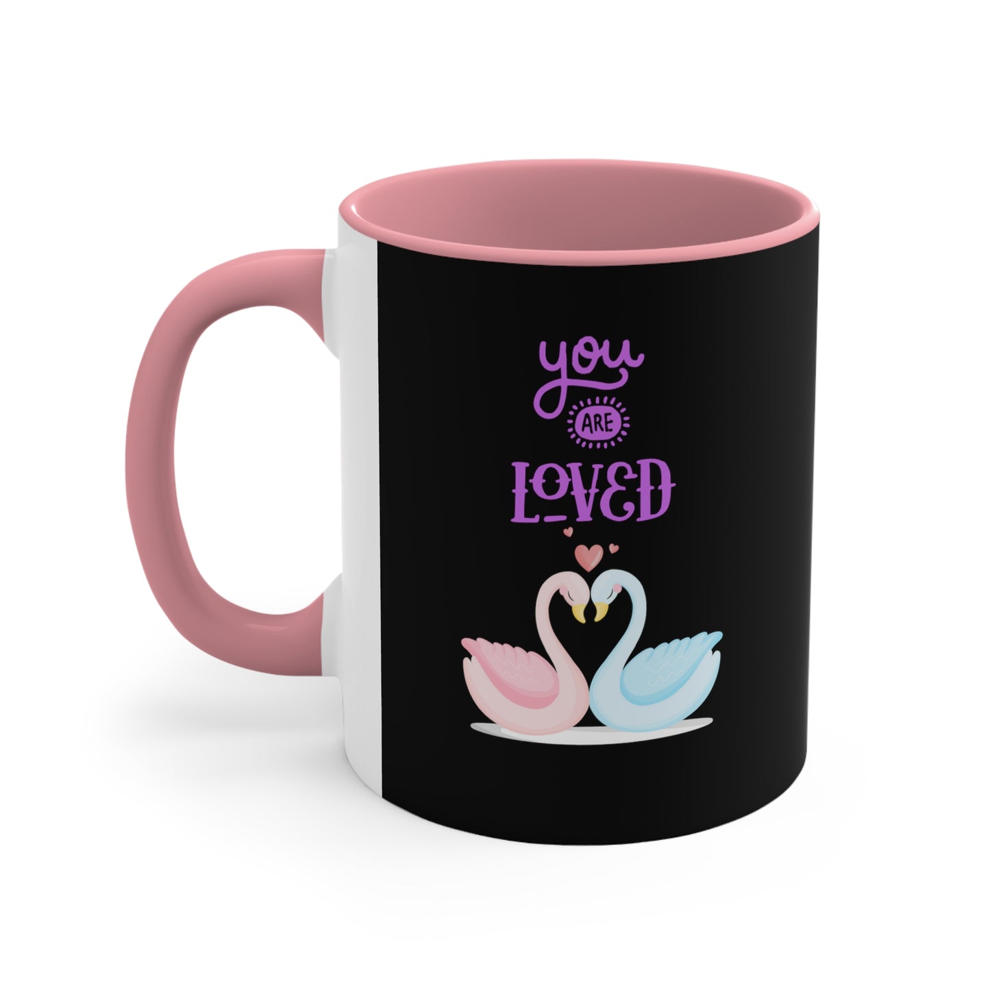 Swan You Are Loved on a Black Background Accent Coffee Mug, 11oz