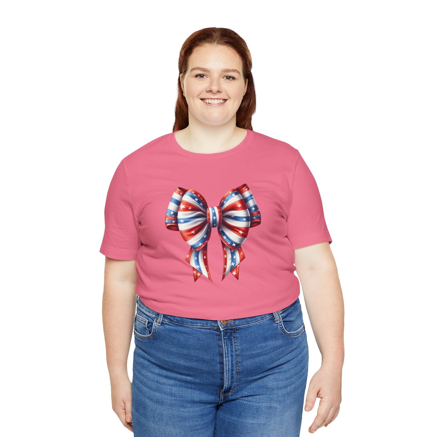 Womans Unisex Red White and Blue Ribbon Jersey Short Sleeve Tee