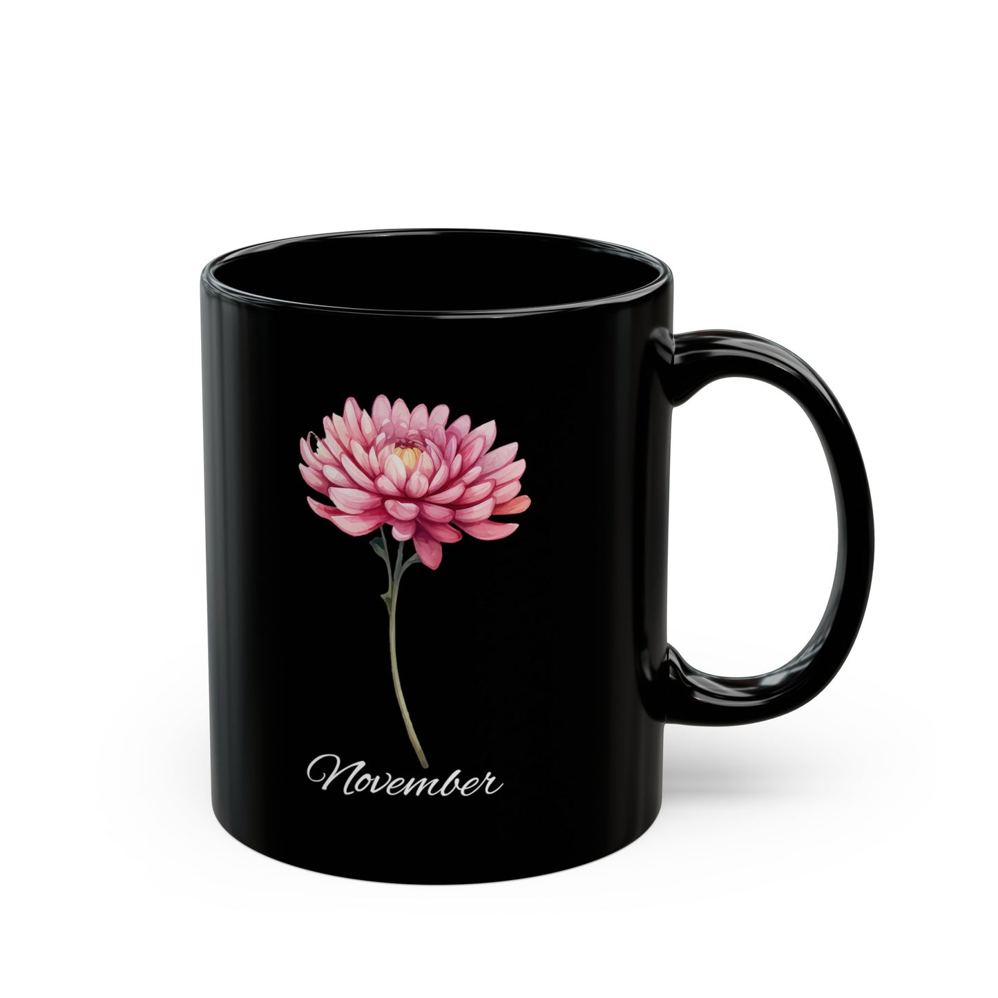 November Birth Flower Chrysanthemum Black Mug (11oz, 15oz)