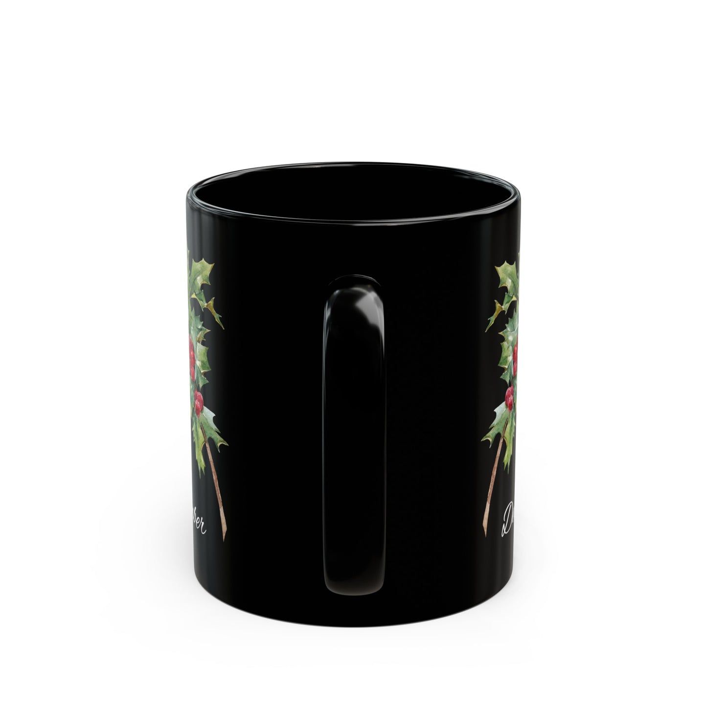 December Birth Flower Holly Black Mug (11oz, 15oz)