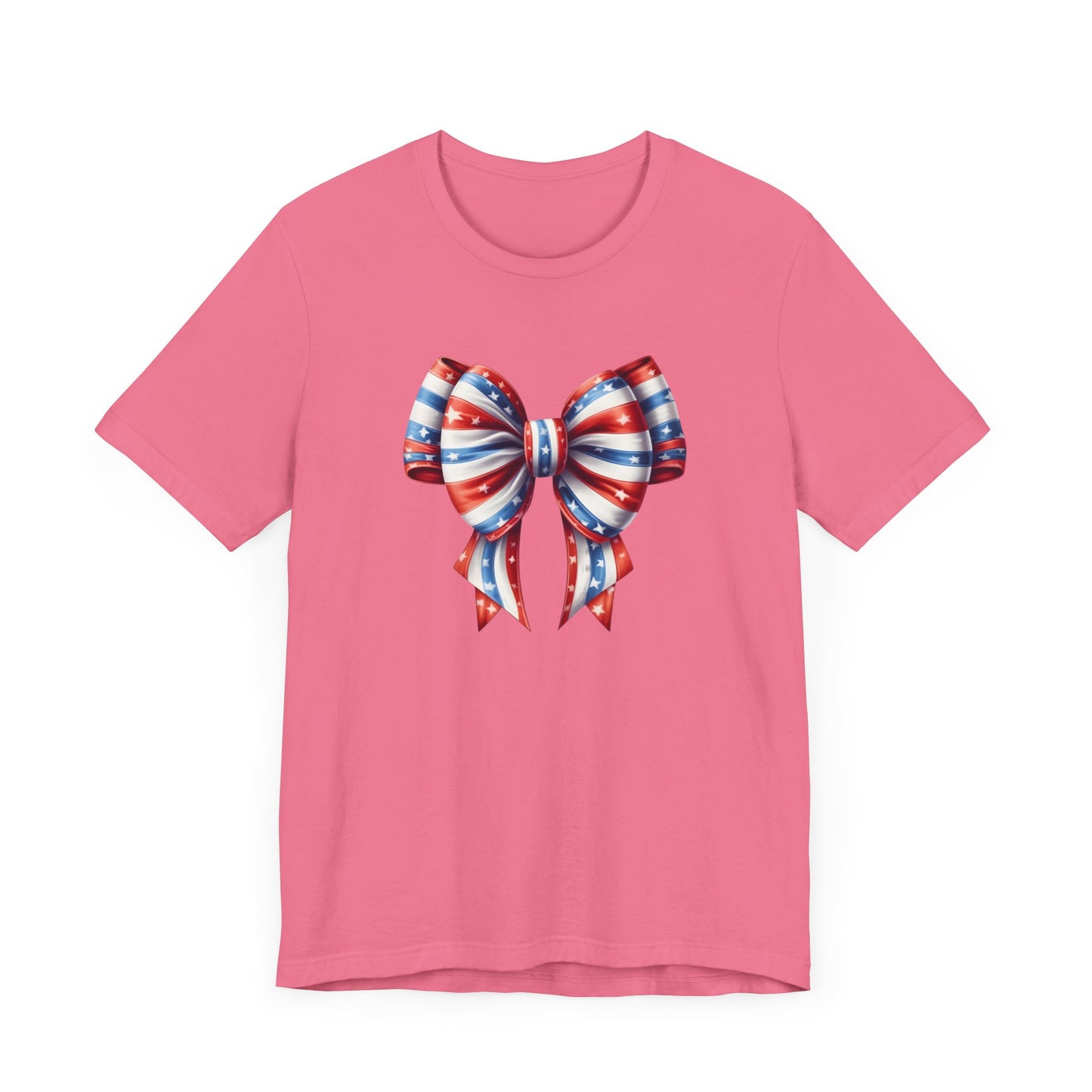 Womans Unisex Red White and Blue Ribbon Jersey Short Sleeve Tee