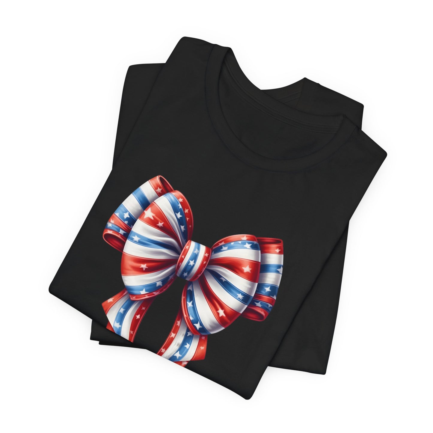 Womans Unisex Red White and Blue Ribbon Jersey Short Sleeve Tee