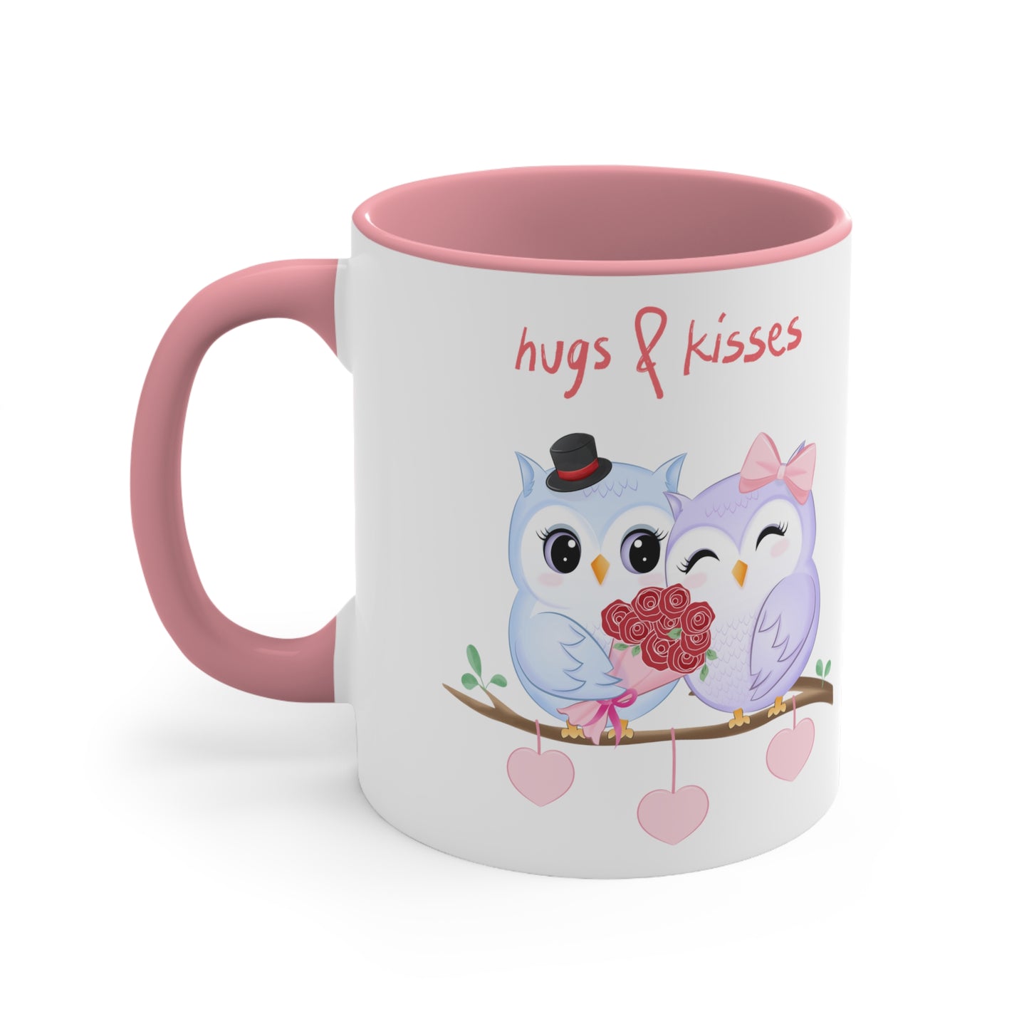 White Hugs and Kisses Owls Accent Coffee Mug, 11oz