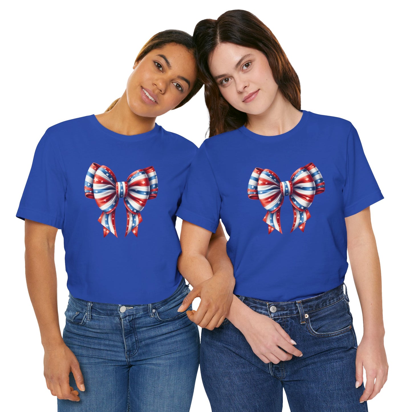 Womans Unisex Red White and Blue Ribbon Jersey Short Sleeve Tee