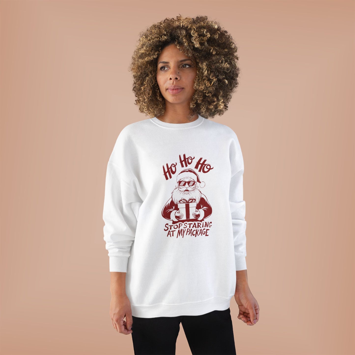 Funny Unisex Staring at my Package, Red Letters EcoSmart® Crewneck Sweatshirt