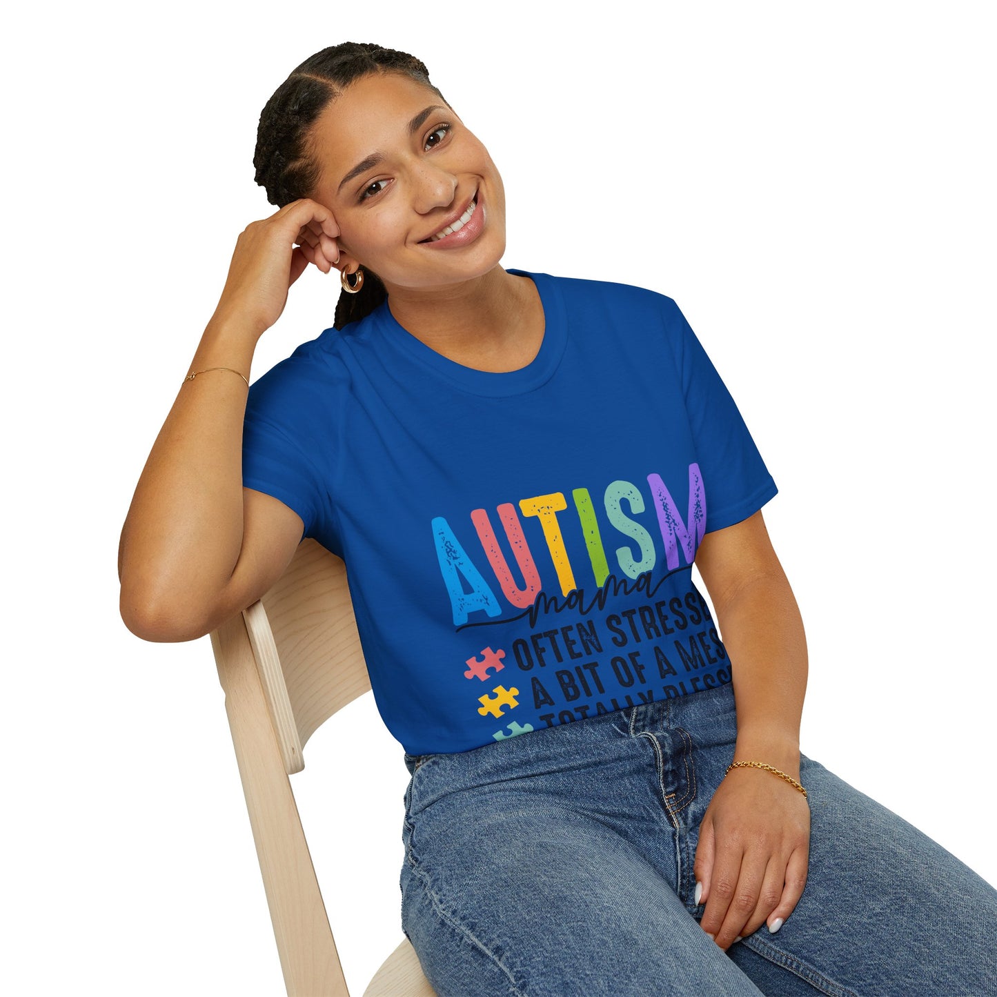 Autism Mama Unisex Softstyle T-Shirt - Often Stressed, A Bit of a Mess, Totally Blessed