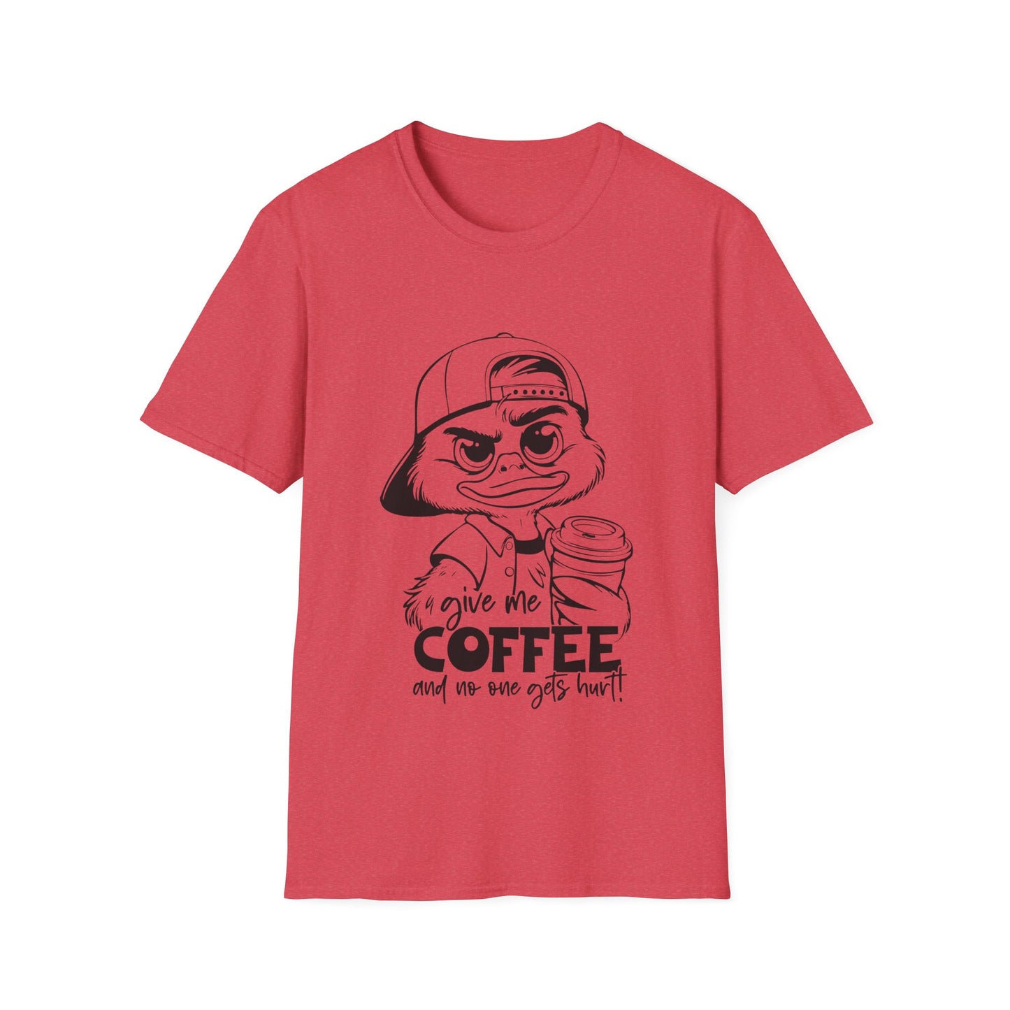 Funny Coffee Lover Unisex Softstyle T-Shirt - Give Me Coffee and No One Gets Hurt Design