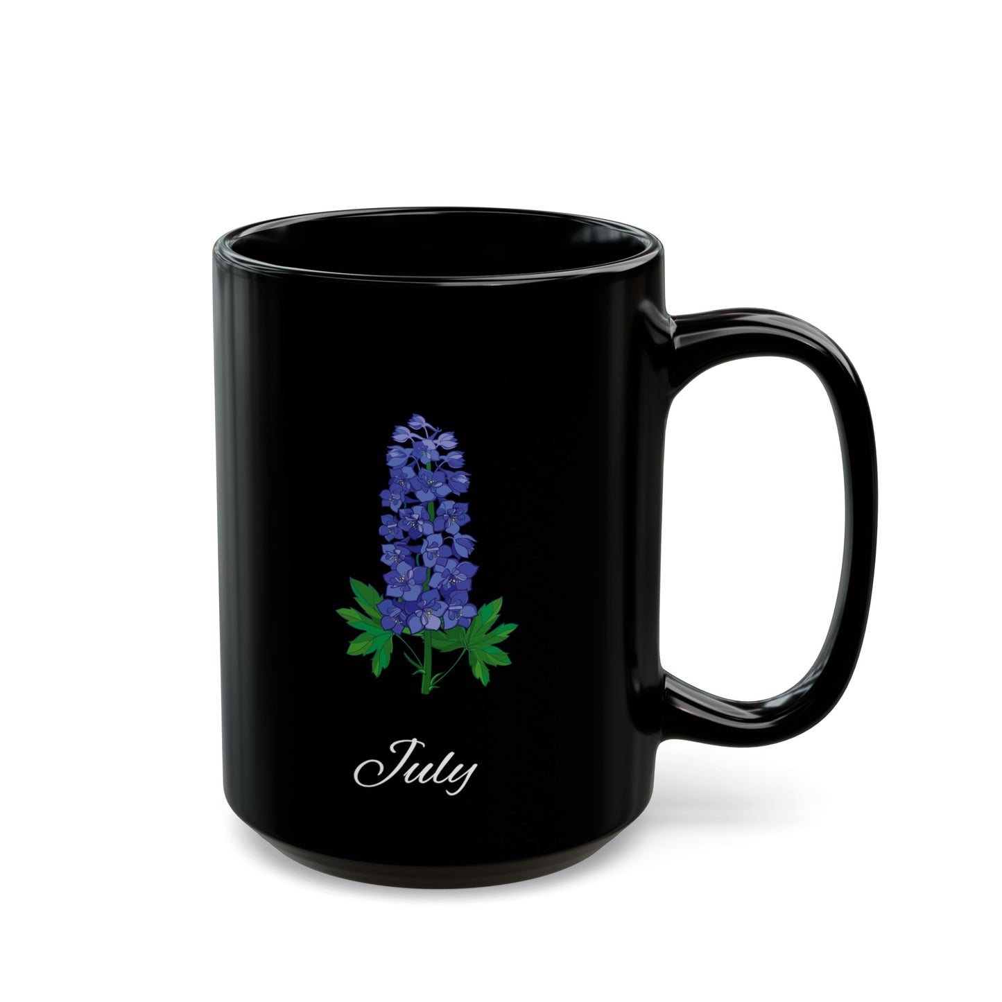 July Birth Flower Larkspur Black Mug (11oz, 15oz)