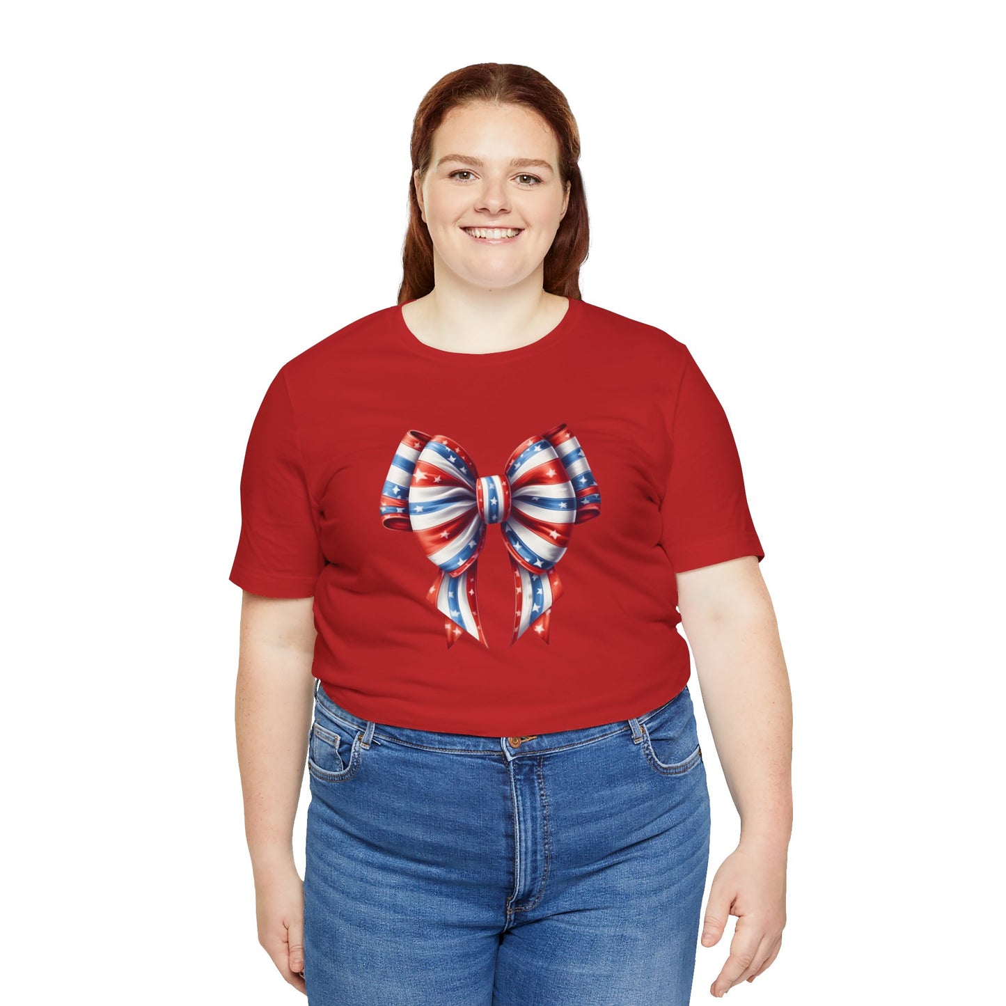Womans Unisex Red White and Blue Ribbon Jersey Short Sleeve Tee