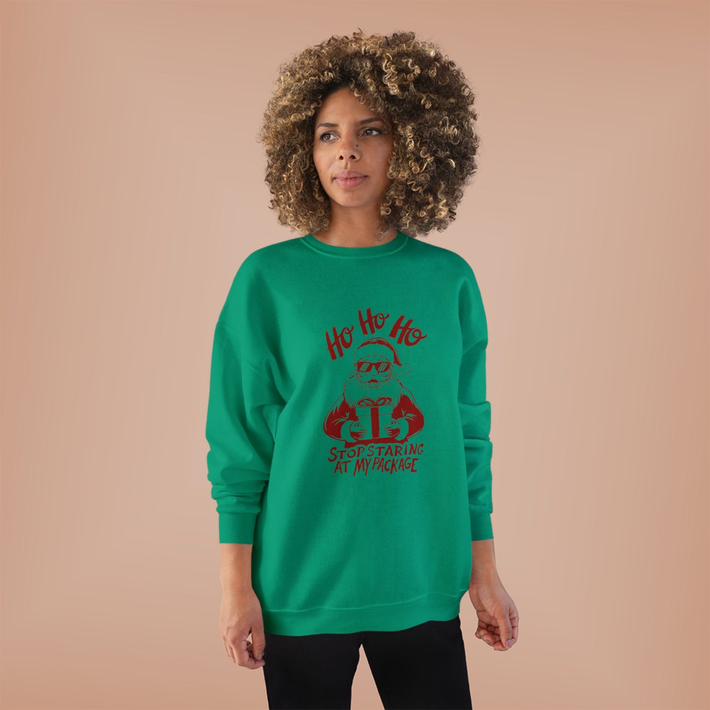 Funny Unisex Staring at my Package, Red Letters EcoSmart® Crewneck Sweatshirt