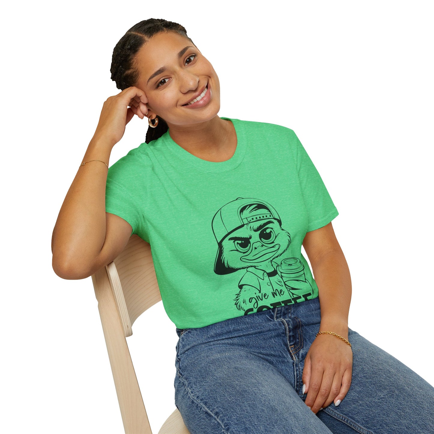 Funny Coffee Lover Unisex Softstyle T-Shirt - Give Me Coffee and No One Gets Hurt Design