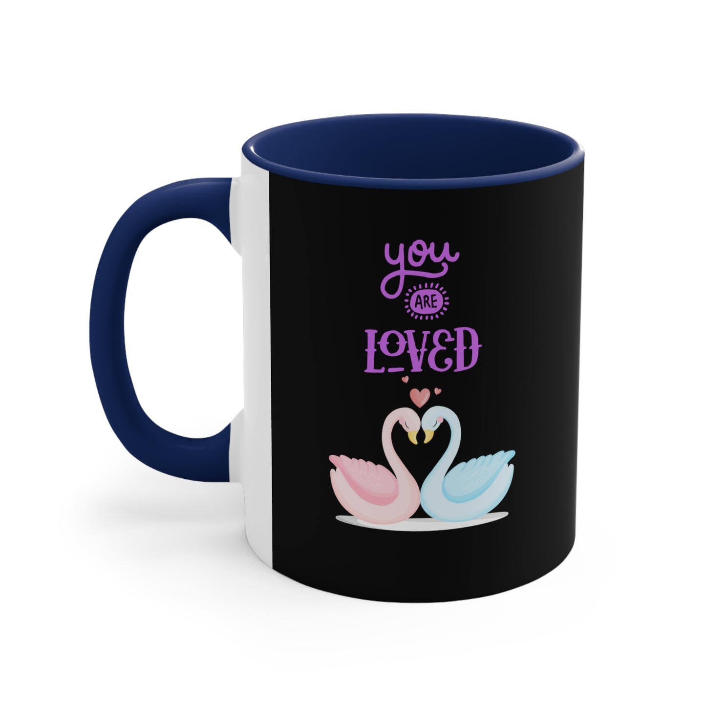 Swan You Are Loved on a Black Background Accent Coffee Mug, 11oz