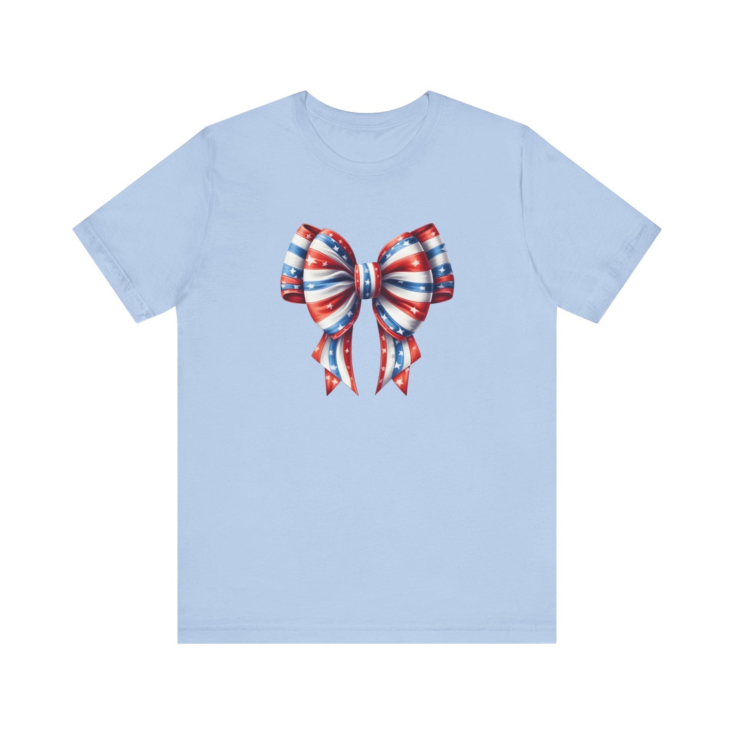 Womans Unisex Red White and Blue Ribbon Jersey Short Sleeve Tee