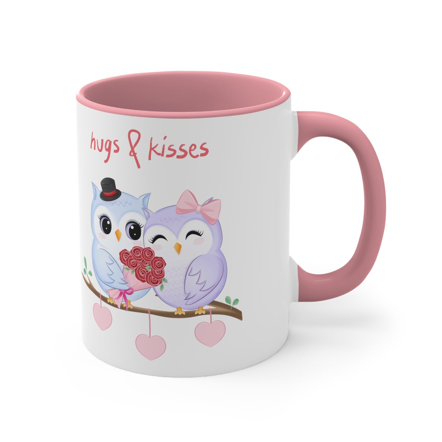 White Hugs and Kisses Owls Accent Coffee Mug, 11oz