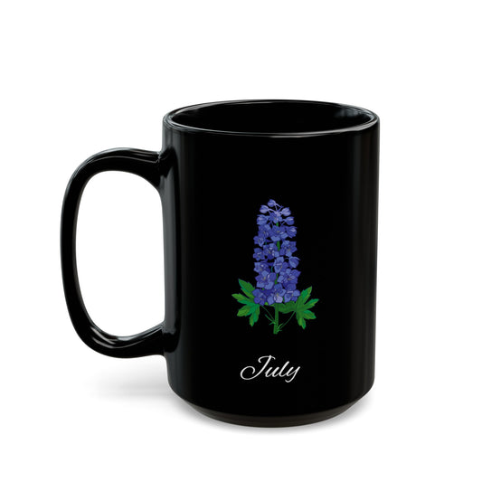July Birth Flower Larkspur Black Mug (11oz, 15oz)