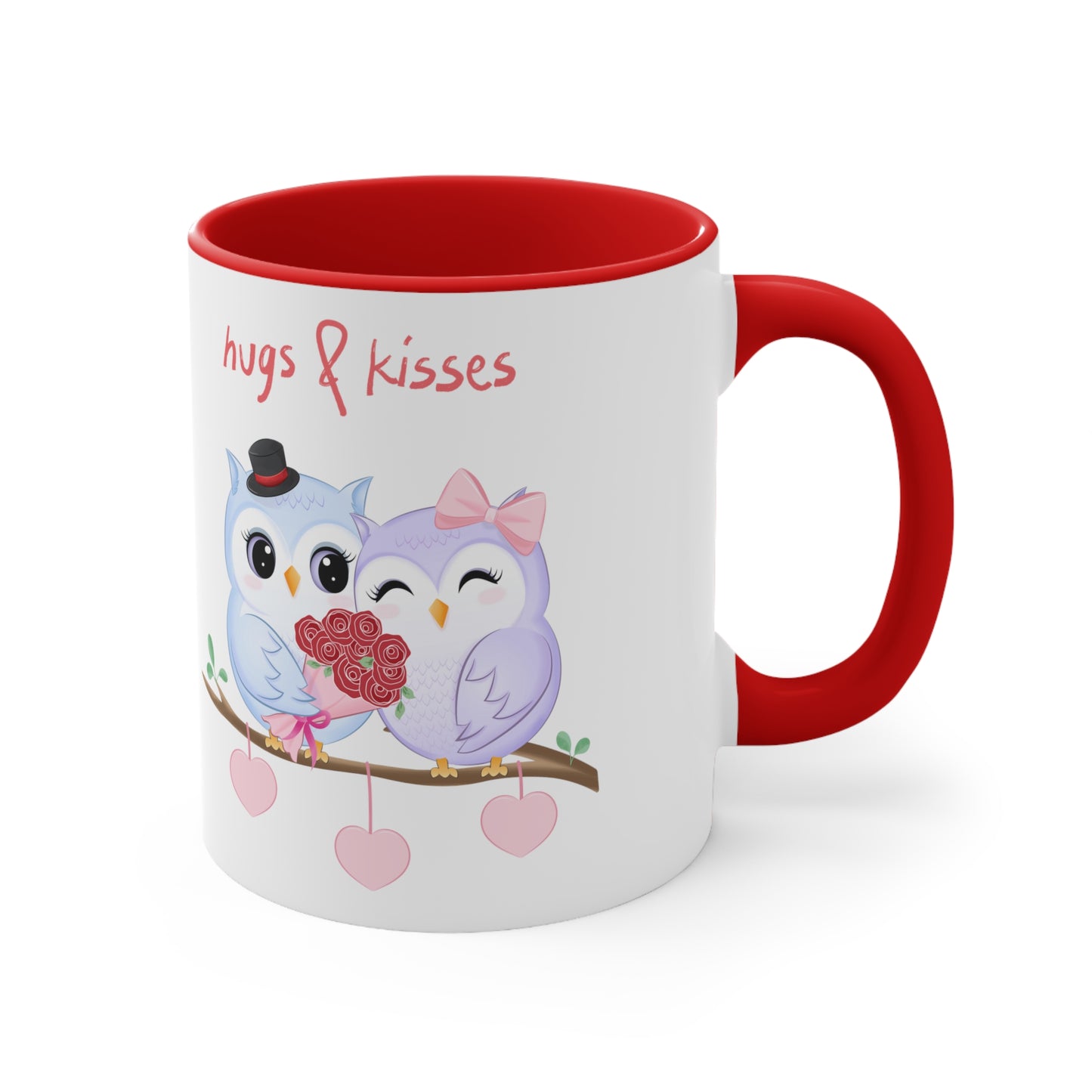 White Hugs and Kisses Owls Accent Coffee Mug, 11oz
