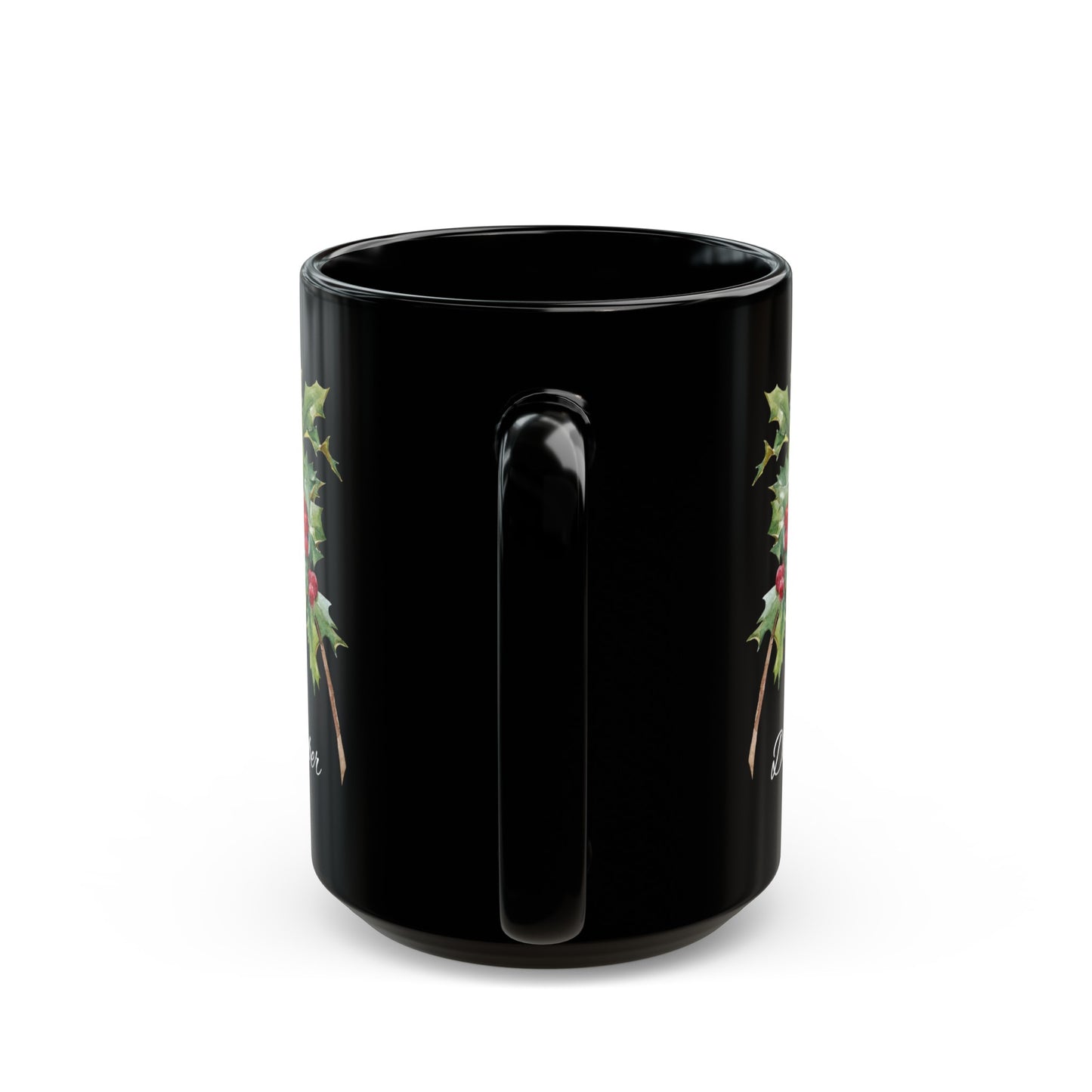 December Birth Flower Holly Black Mug (11oz, 15oz)