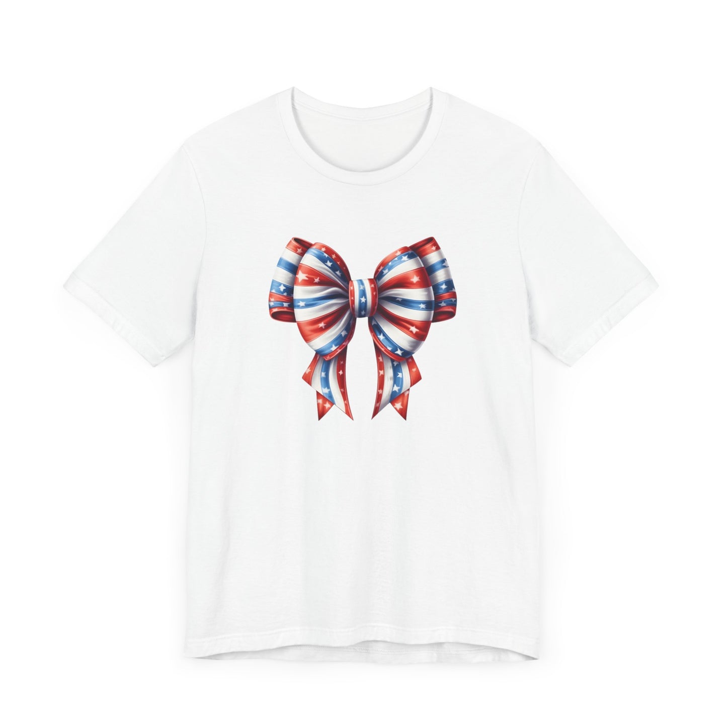 Womans Unisex Red White and Blue Ribbon Jersey Short Sleeve Tee