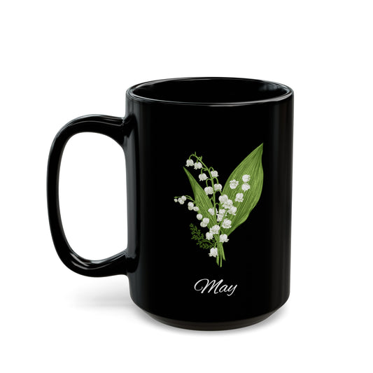 May Birth month flower, Lily of the Valley Black Mug (11oz, 15oz)
