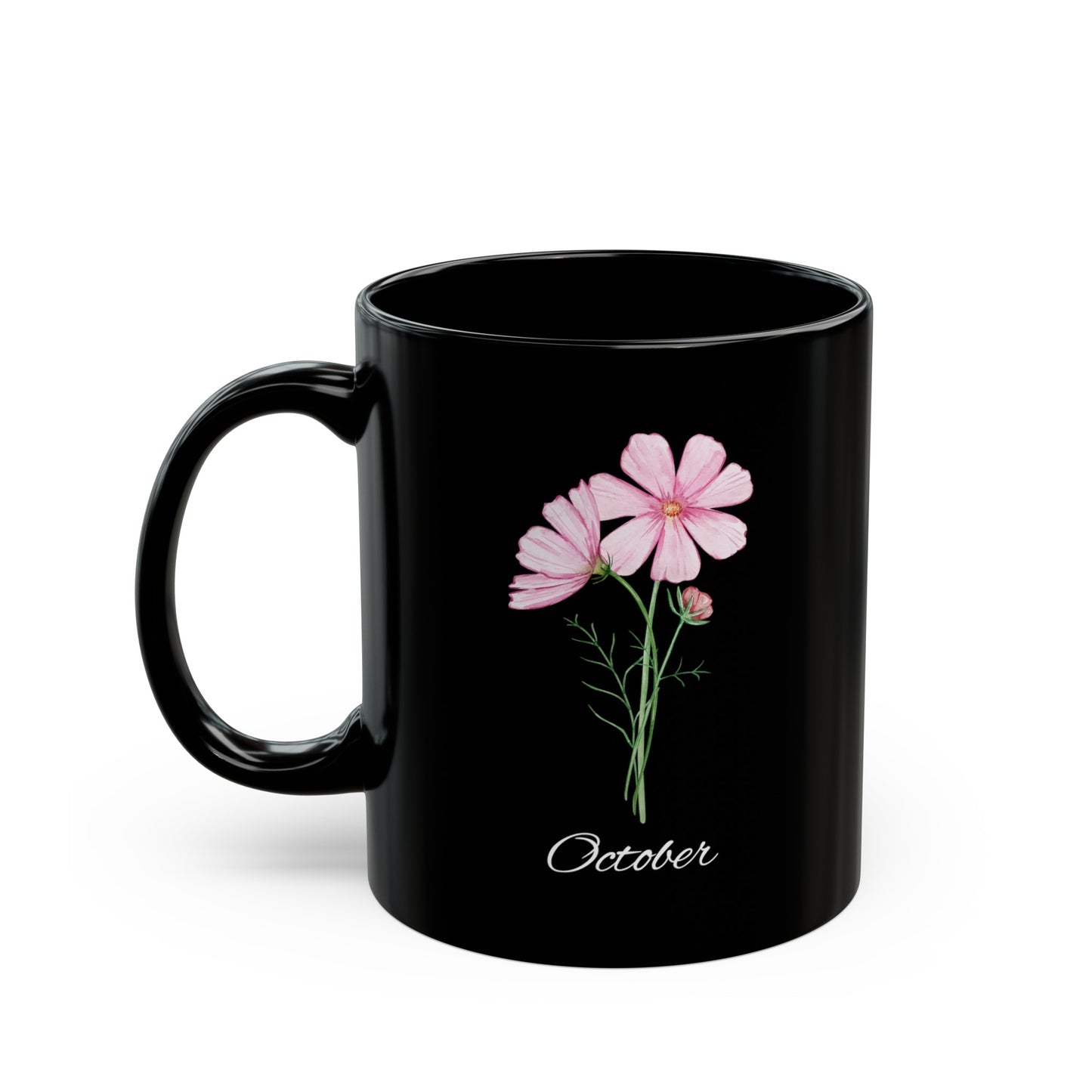 October Birth Flower Cosmos Black Mug (11oz, 15oz)