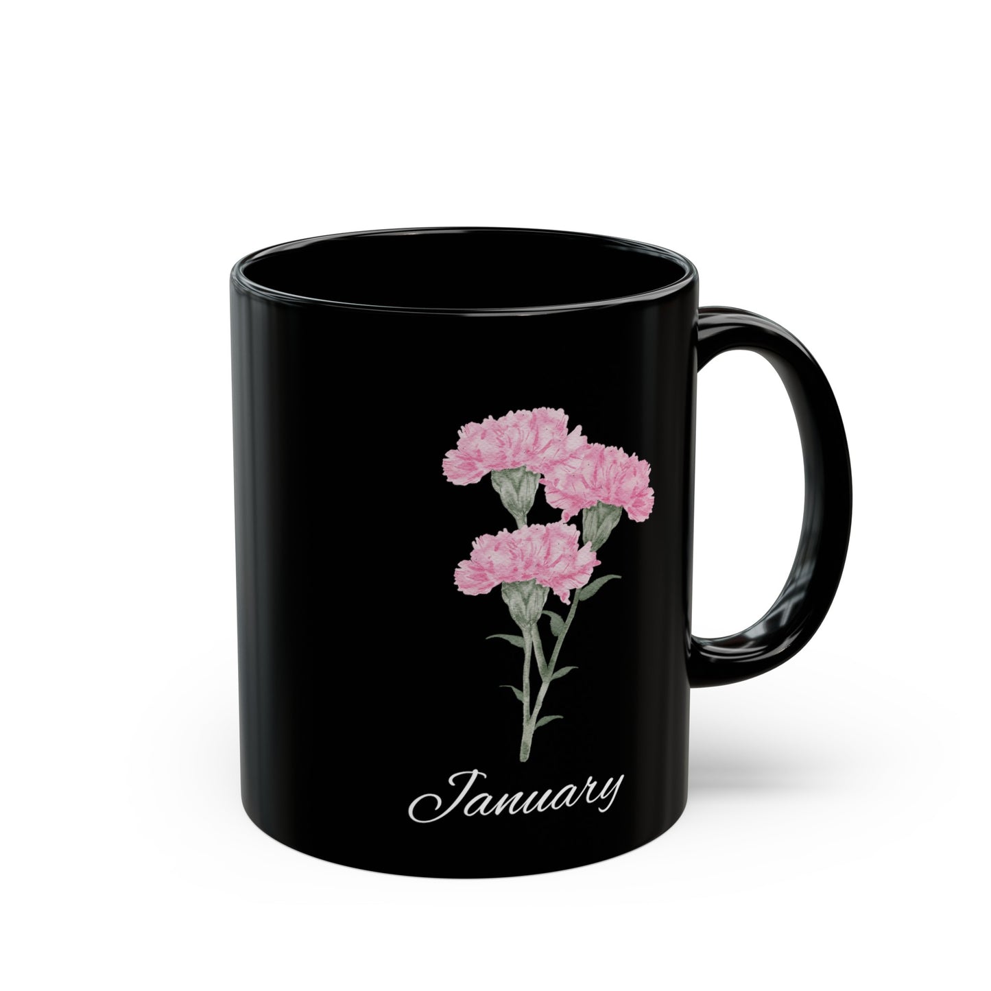 January Birth flower Carnation Black Mug (11oz, 15oz)