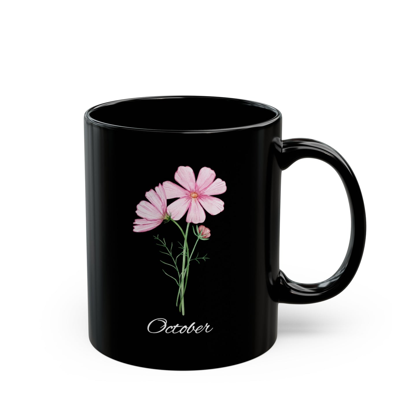 October Birth Flower Cosmos Black Mug (11oz, 15oz)