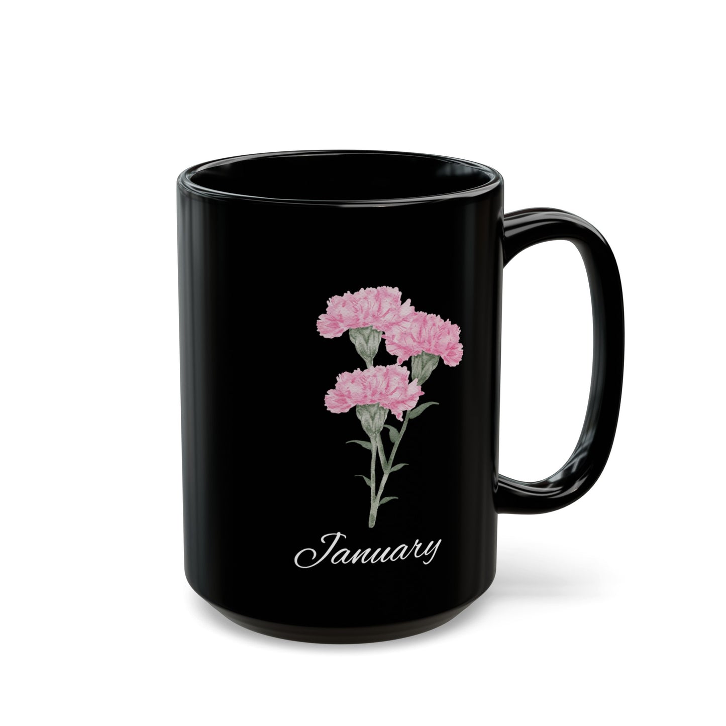 January Birth flower Carnation Black Mug (11oz, 15oz)